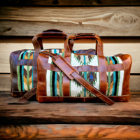 Bundle Deal Aspen Southwestern Leather Aztec Weekender Duffel Bag + Large Wool Boho Tote - Ranch Junkie Mercantile LLC 