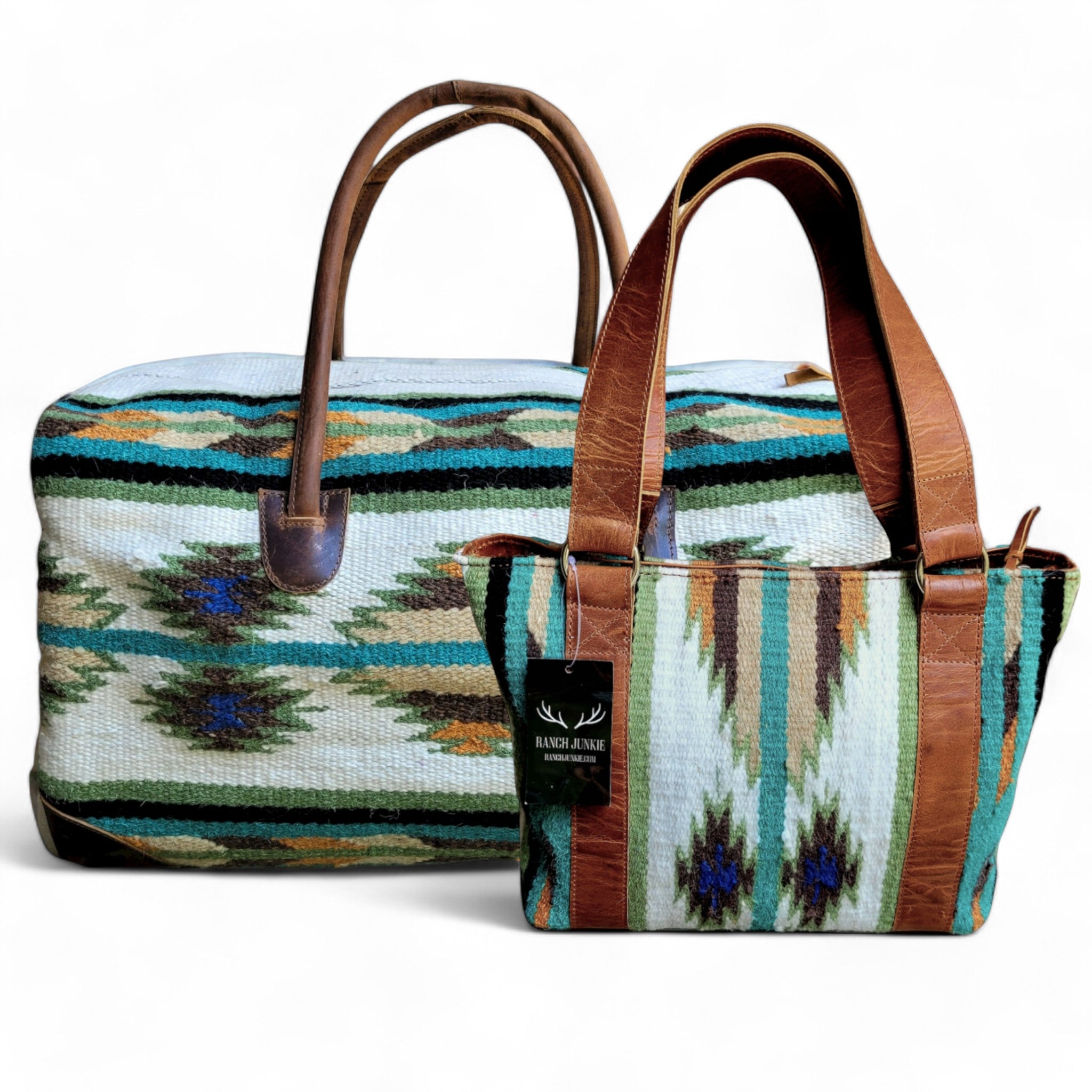 Bundle Deal Aspen Wool Southwestern Aztec Large Weekender Duffel Bag + Handwoven Wool Tote Purse - Ranch Junkie Mercantile LLC 
