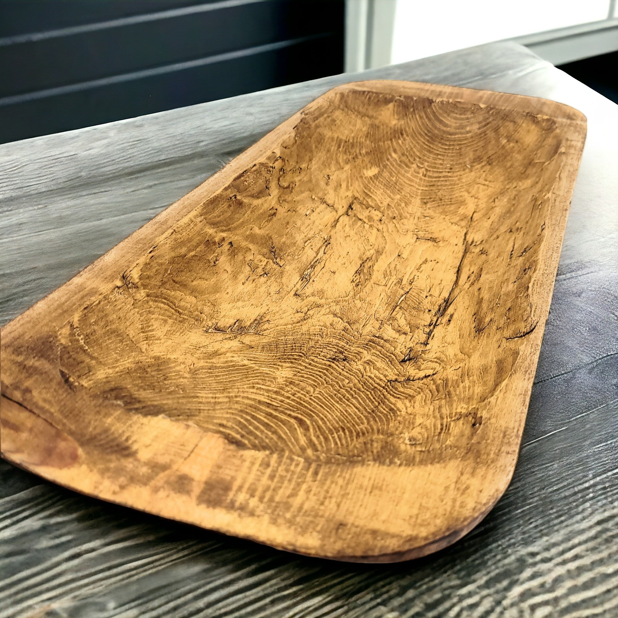 2 Color Options- 17"-20.5" Baguette Dough Bowl, The Barren Decorative Bowl, Table Center Piece Farmhouse Brown Or Rustic White - Ranch Junkie Mercantile LLC 