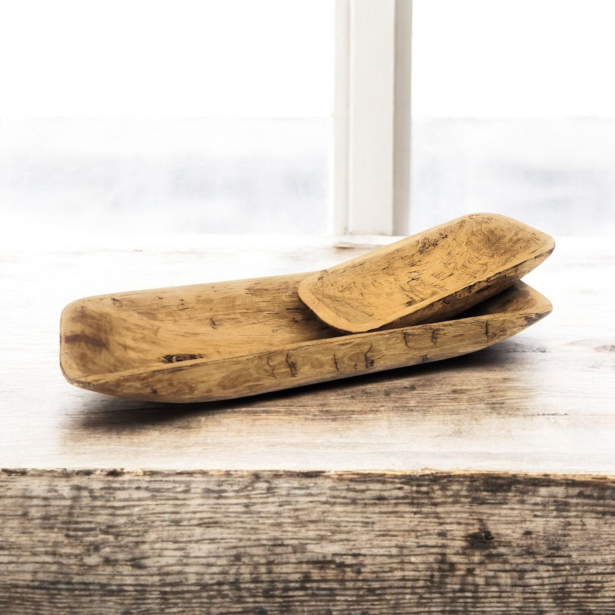 2 Color Options- 17"-20.5" Baguette Dough Bowl, The Barren Decorative Bowl, Table Center Piece Farmhouse Brown Or Rustic White - Ranch Junkie Mercantile LLC 