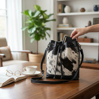 Highlands Large Cowhide Drawstring Bucket Handbag Western Bag - Ranch Junkie Mercantile LLC 