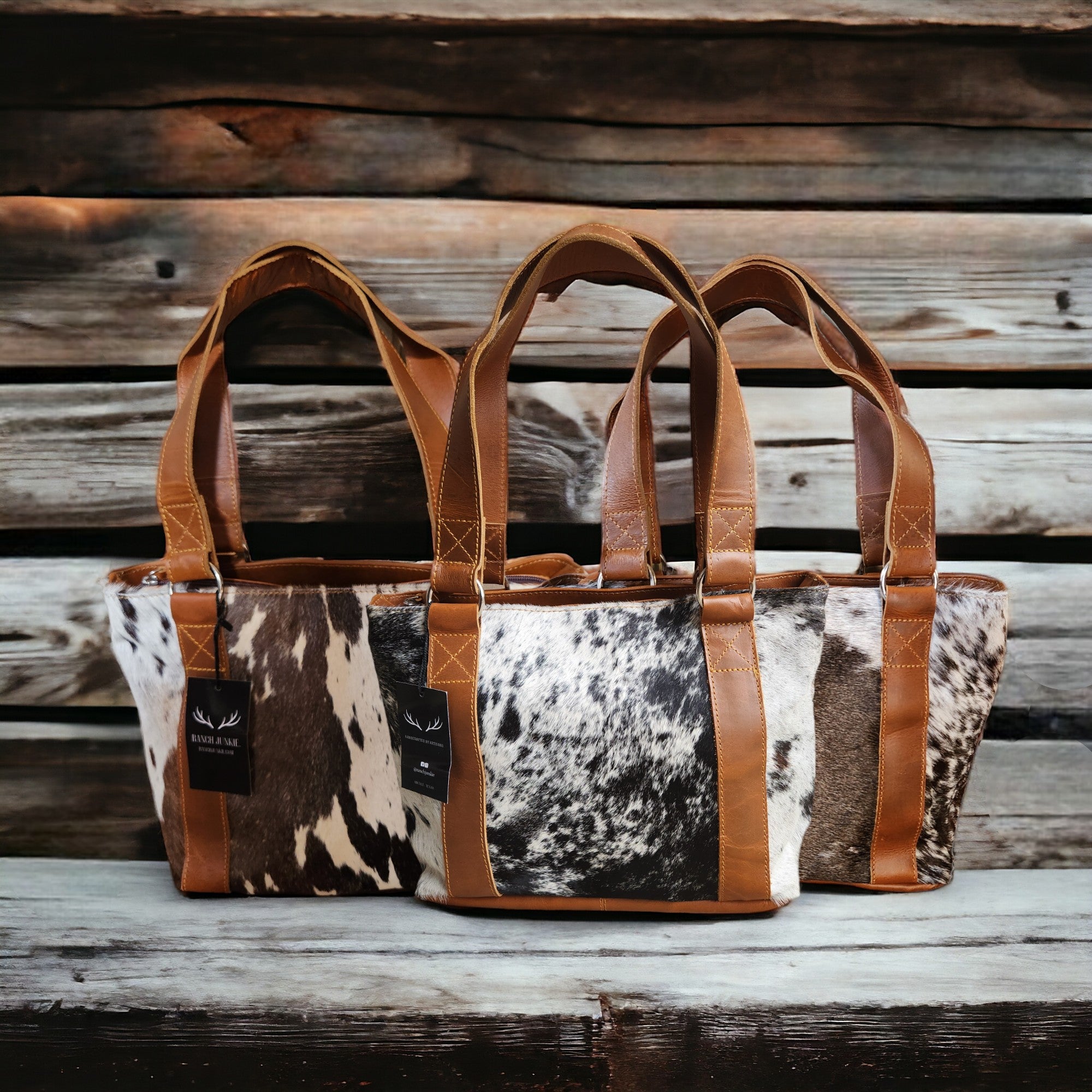 Genuine Cowhide Tote Handbag Black Highlands Purse - Ranch Junkie Mercantile LLC 