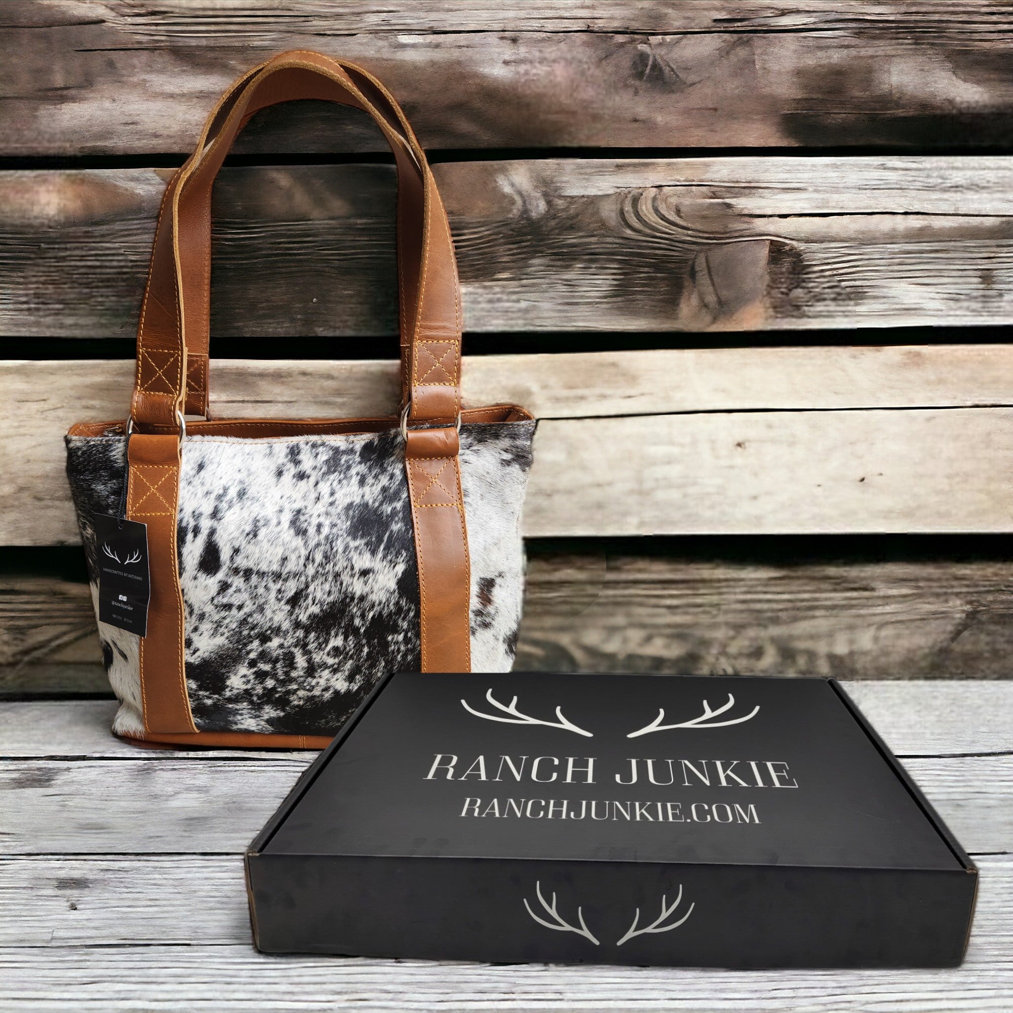 Genuine Cowhide Tote Handbag Black Highlands Purse - Ranch Junkie Mercantile LLC 