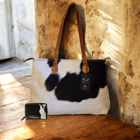 Bundle Deal Highlands Black Cowhide Large Tote + Credit Card Wallet - Ranch Junkie Mercantile LLC 