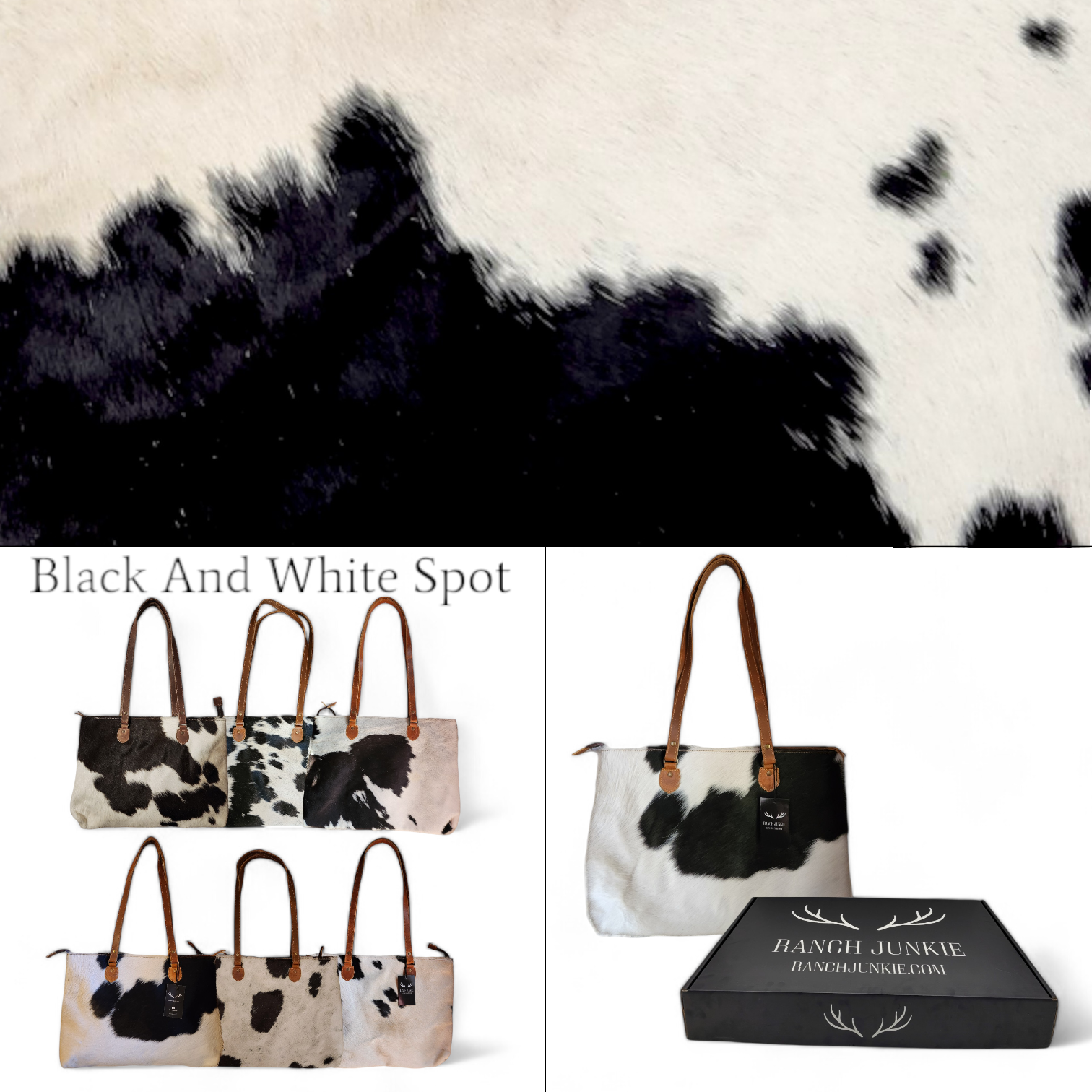 Bundle Deal Highlands Cowhide Large Tote Black + Envelope Cowhide Wallet - Ranch Junkie Mercantile LLC 