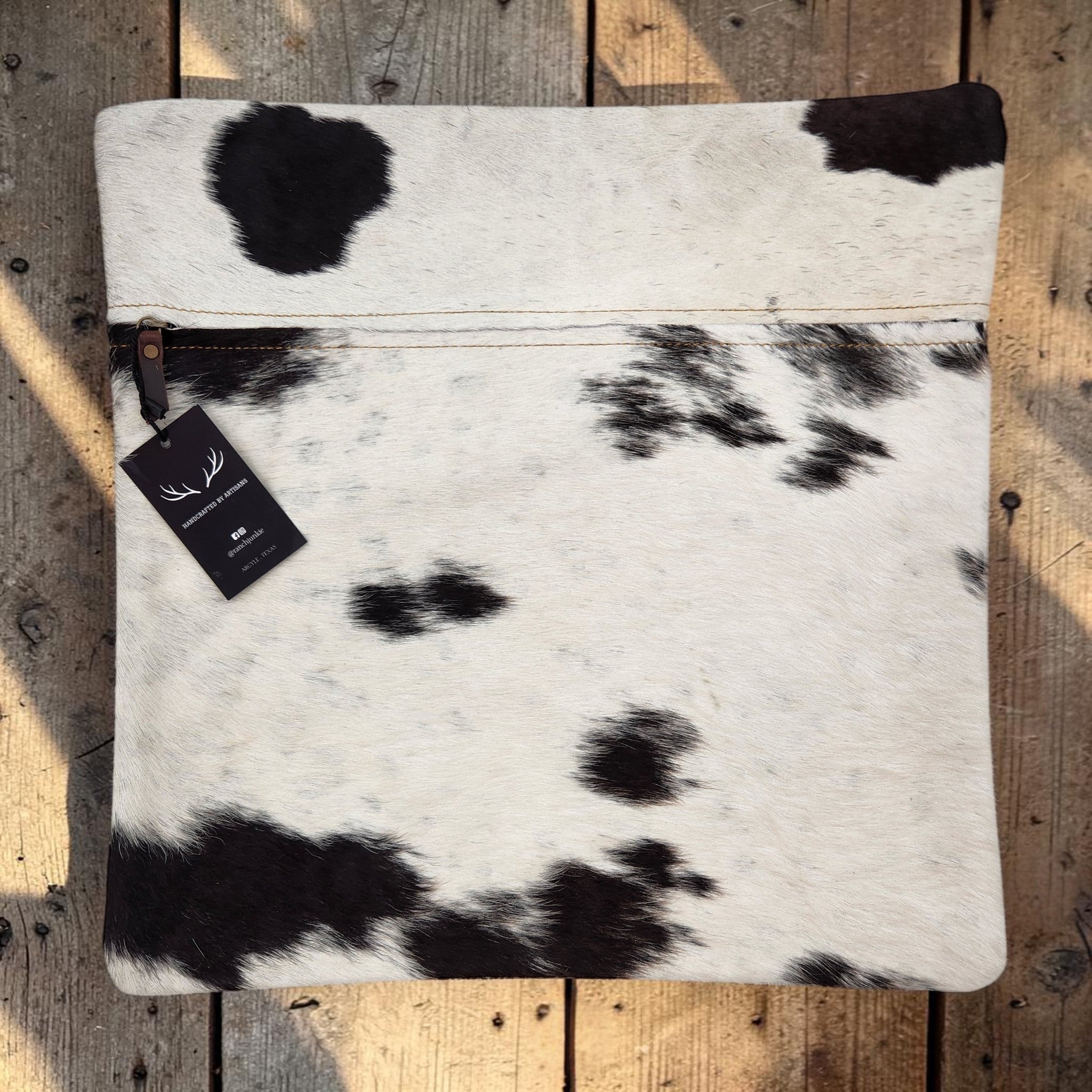 18x18 Genuine Cowhide Pillow Covers  Black/White Double Sided Highlands Cowhide Pillow - Ranch Junkie LLC