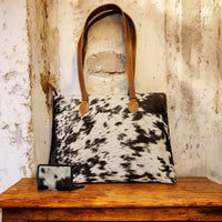 Bundle Deal Highlands Black Cowhide Large Tote + Credit Card Wallet - Ranch Junkie Mercantile LLC 
