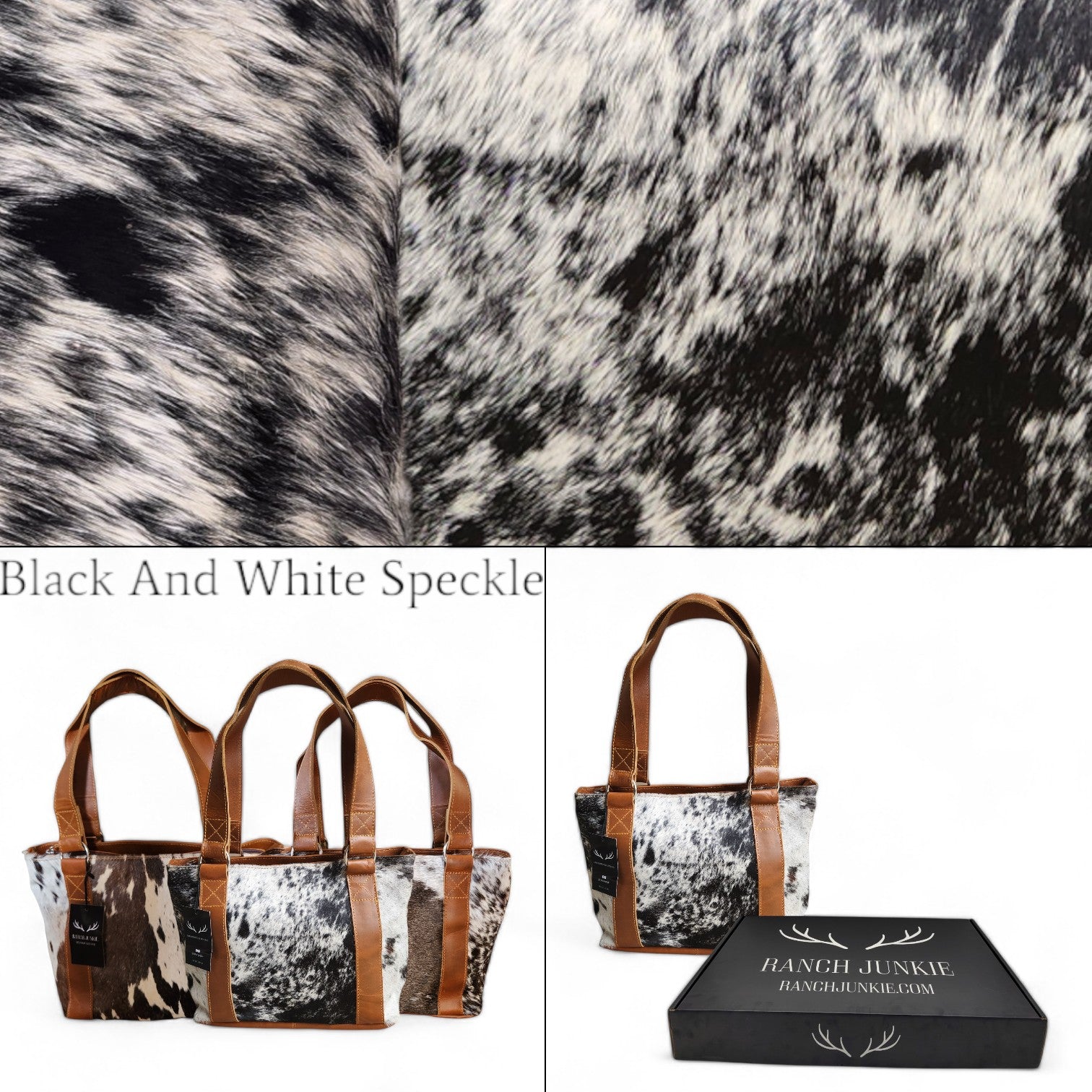 Genuine Cowhide Tote Handbag Black Cowhide Highlands Purse - Ranch Junkie Mercantile LLC 
