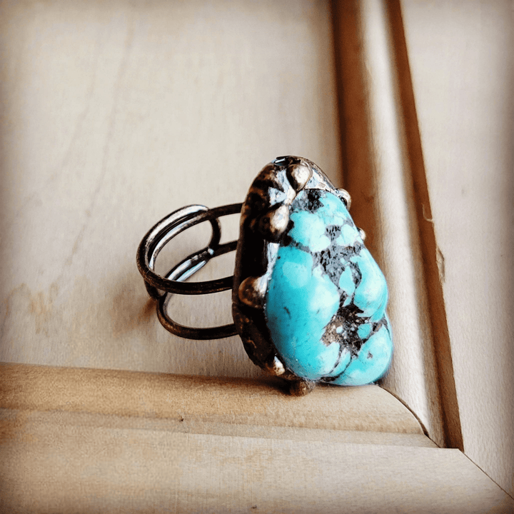 Blue Turquoise Ring set in Antique Copper JewelryRanch Junkie
