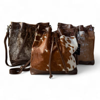 Highlands Large Cowhide Drawstring Bucket Handbag Western Bag - Ranch Junkie Mercantile LLC 