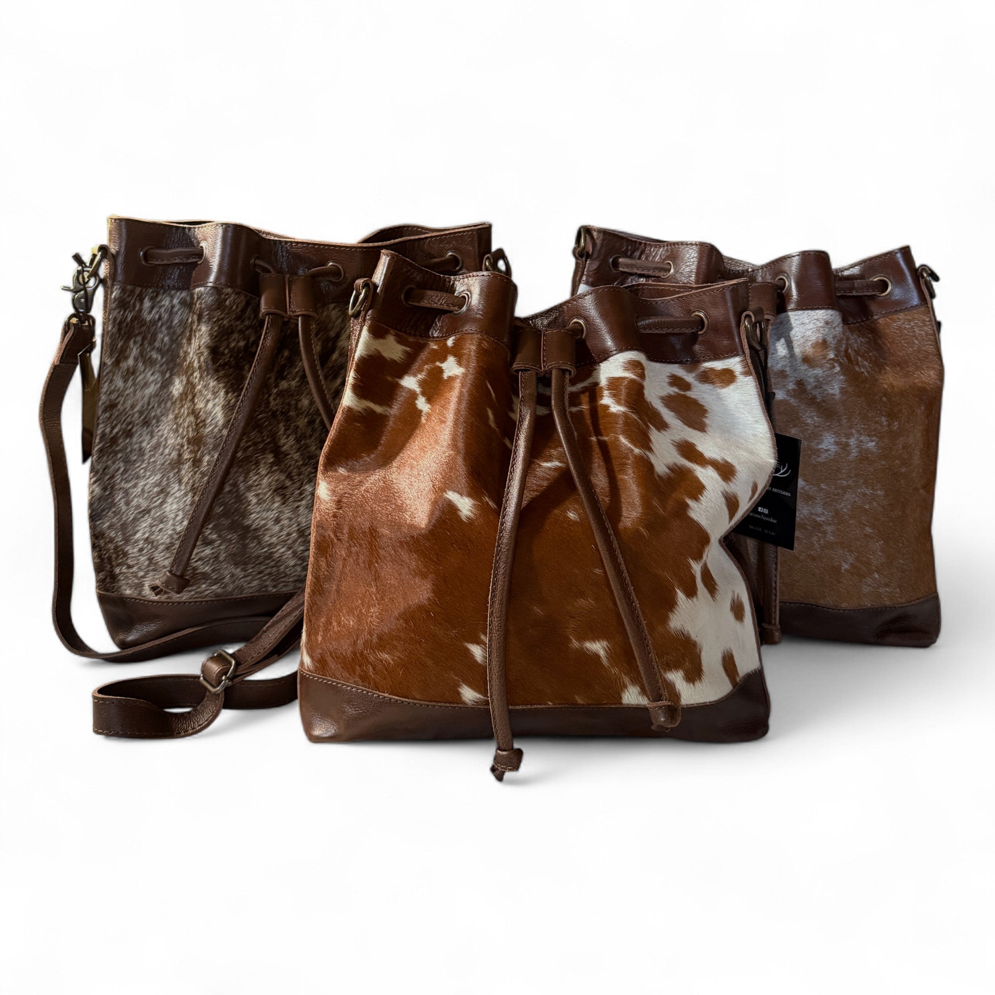 Highlands Large Cowhide Drawstring Bucket Handbag Western Bag - Ranch Junkie Mercantile LLC 
