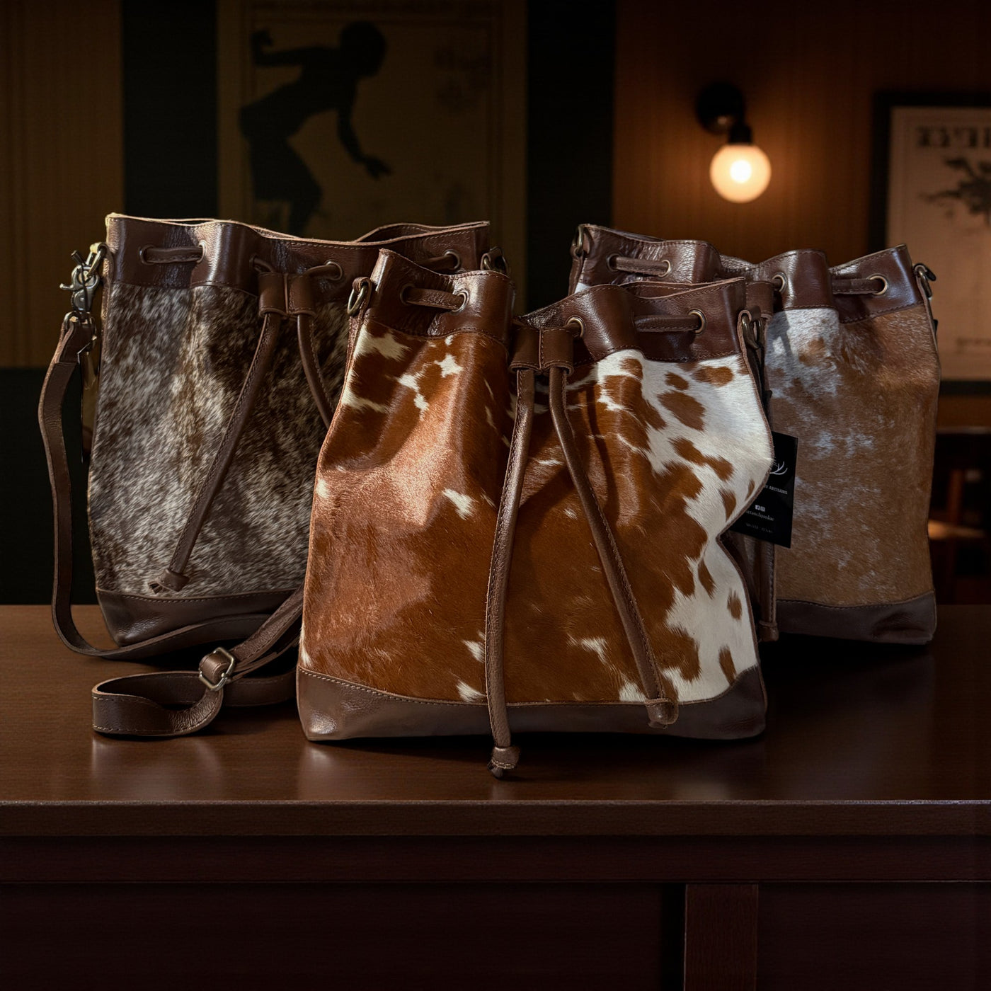 Highlands Large Cowhide Drawstring Bucket Handbag Western Bag - Ranch Junkie Mercantile LLC 