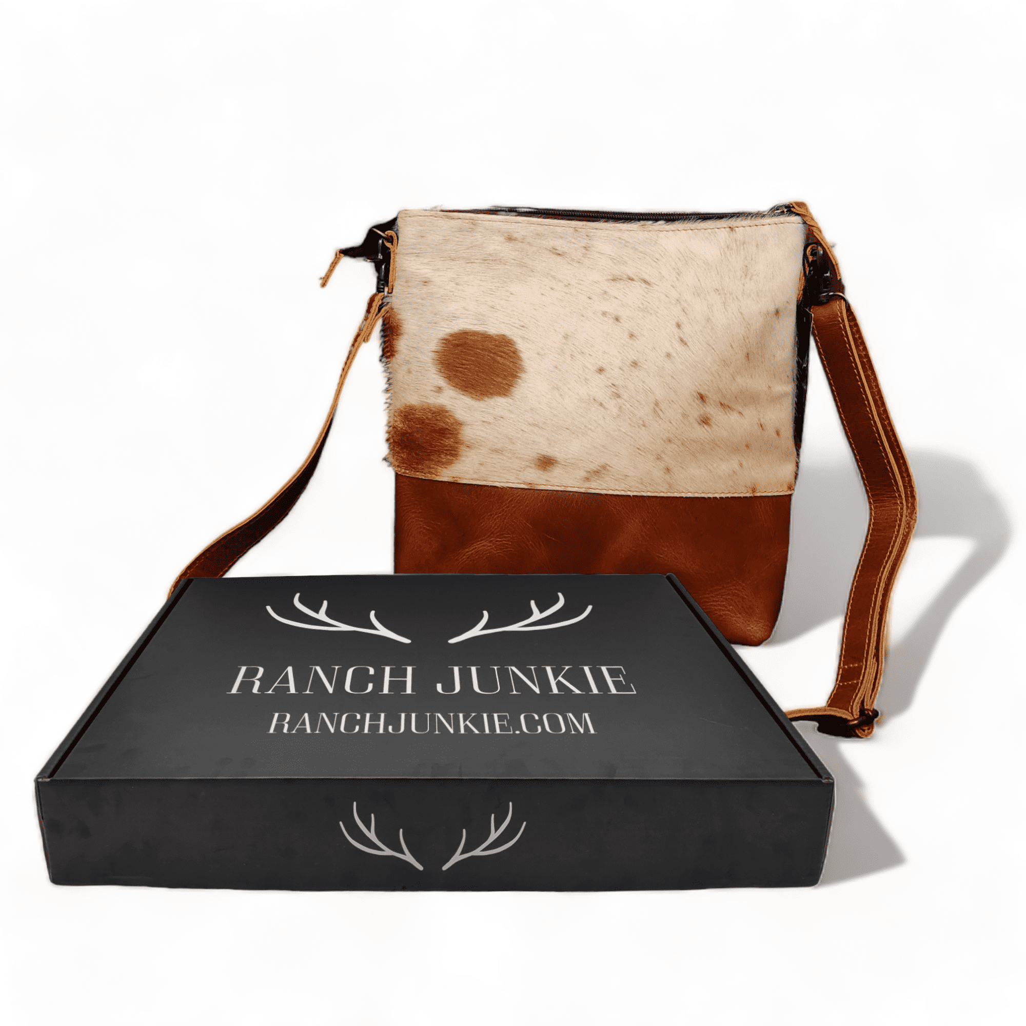 The Highlands Genuine Cowhide Large Crossbody Bag Saddle And Dark Brown Leather Crossbody Purse - Ranch Junkie Mercantile LLC