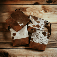 Mega Bundle Deal -The Highlands Large Genuine Cowhide Weekender Duffel Saddle+ Saddle Crossbody +Wristlet Clutch Saddle - Ranch Junkie Mercantile LLC