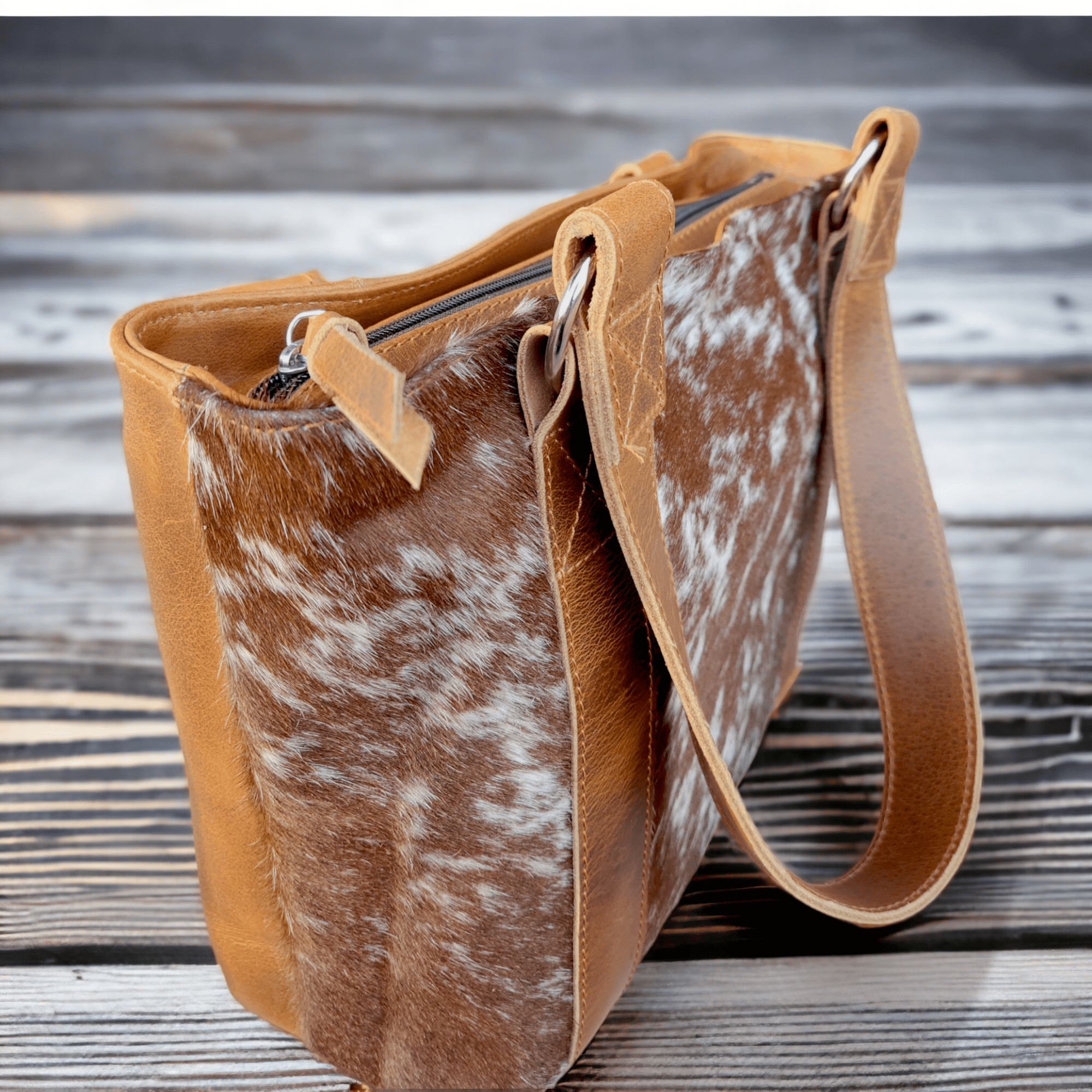 Bundle Deal -The Highlands Cowhide Tote Purse Saddle + Envelope Cowhide Large Wallet Saddle - Ranch Junkie Mercantile LLC