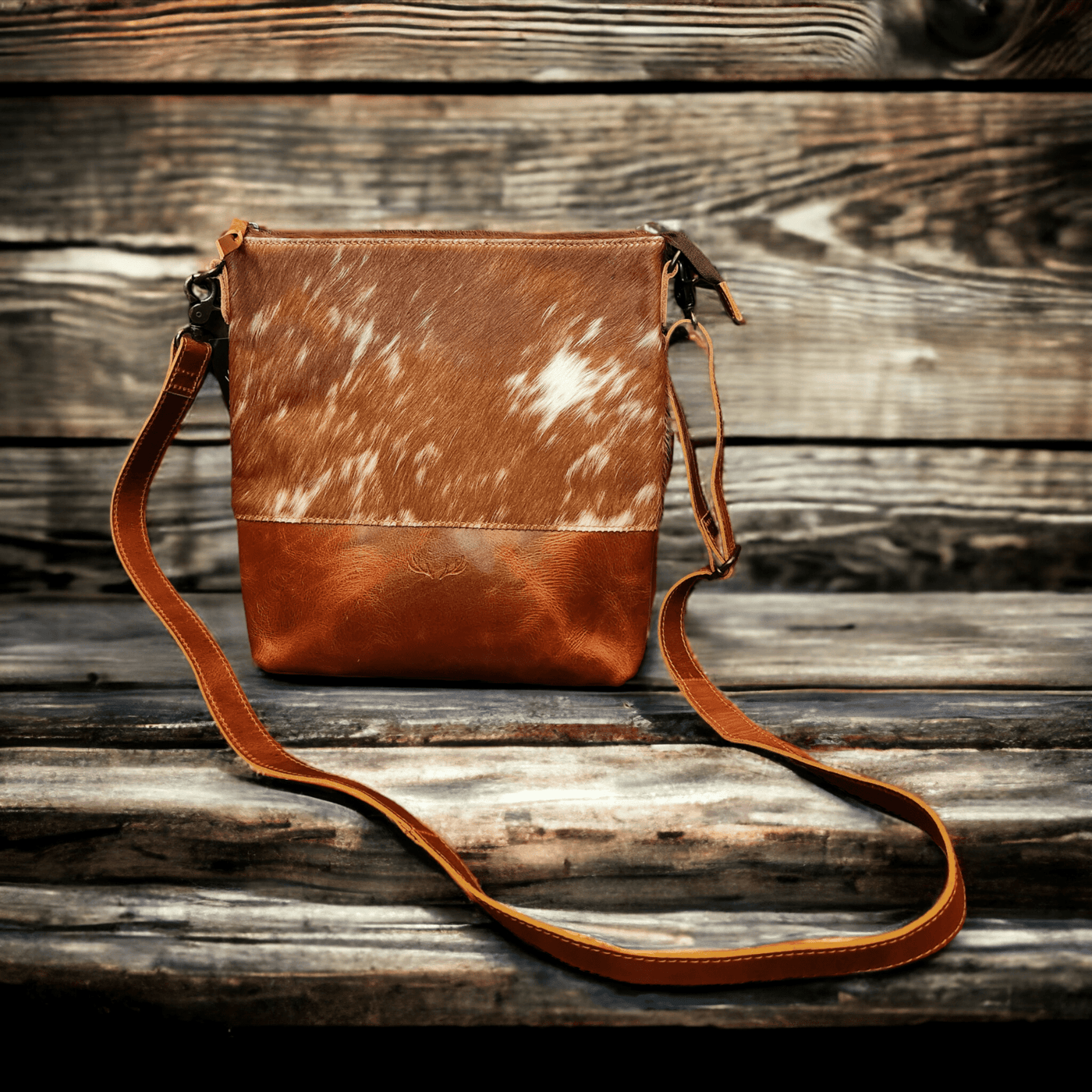 Genuine Cowhide Large Crossbody Bag Saddle And Dark Brown Leather