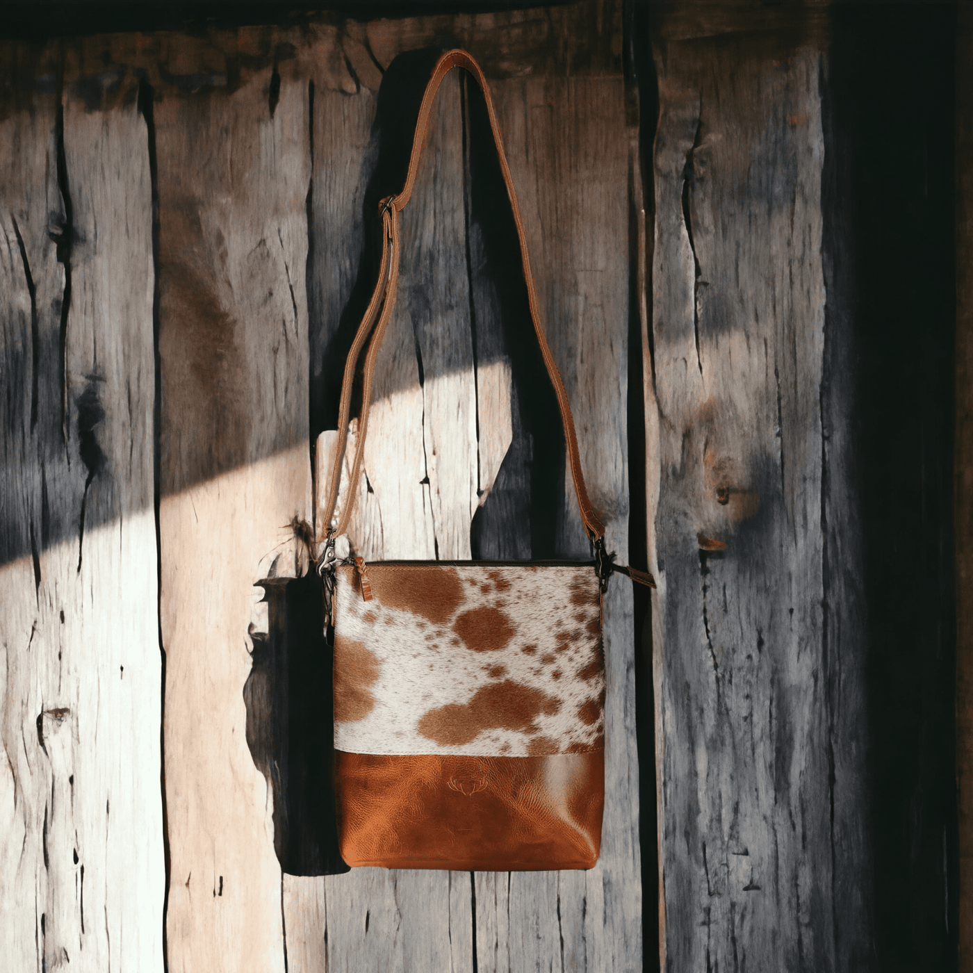 Cowhide top crossbody purse