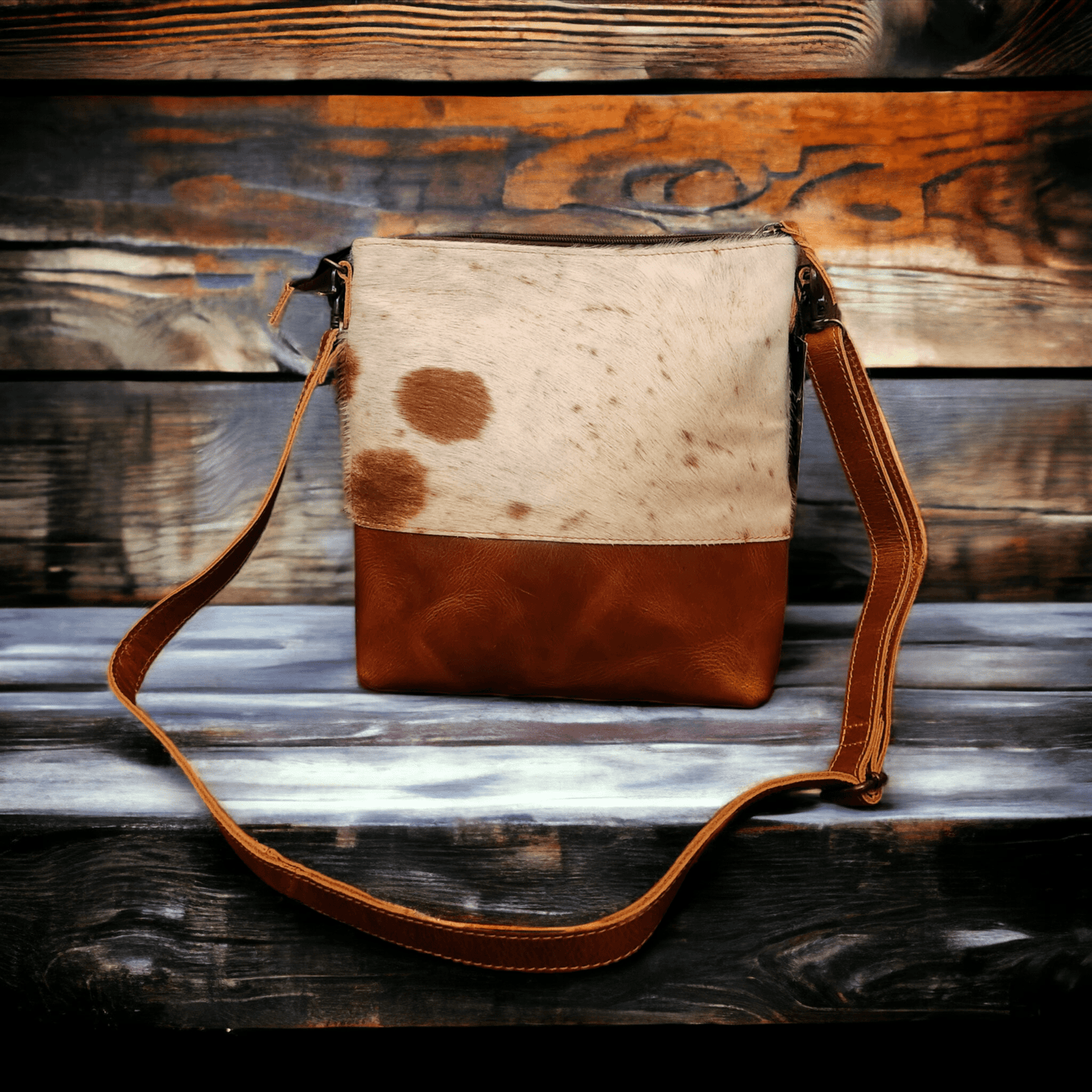 Bundle Deal -The Highlands Large Genuine Cowhide Weekender Duffel Saddle+ Crossbody Purse Saddle - Ranch Junkie Mercantile LLC