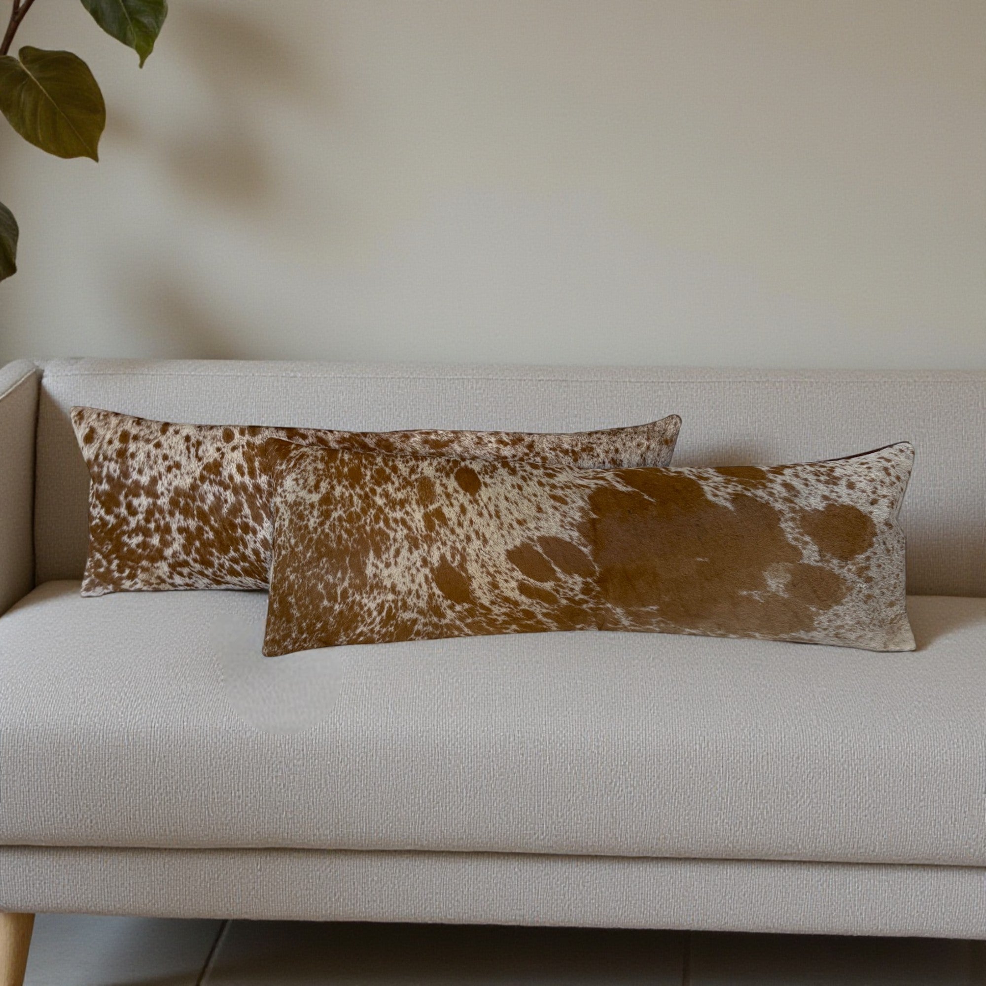 12x36 Genuine Cowhide Pillow Covers, Caramel Brown Double-Sided