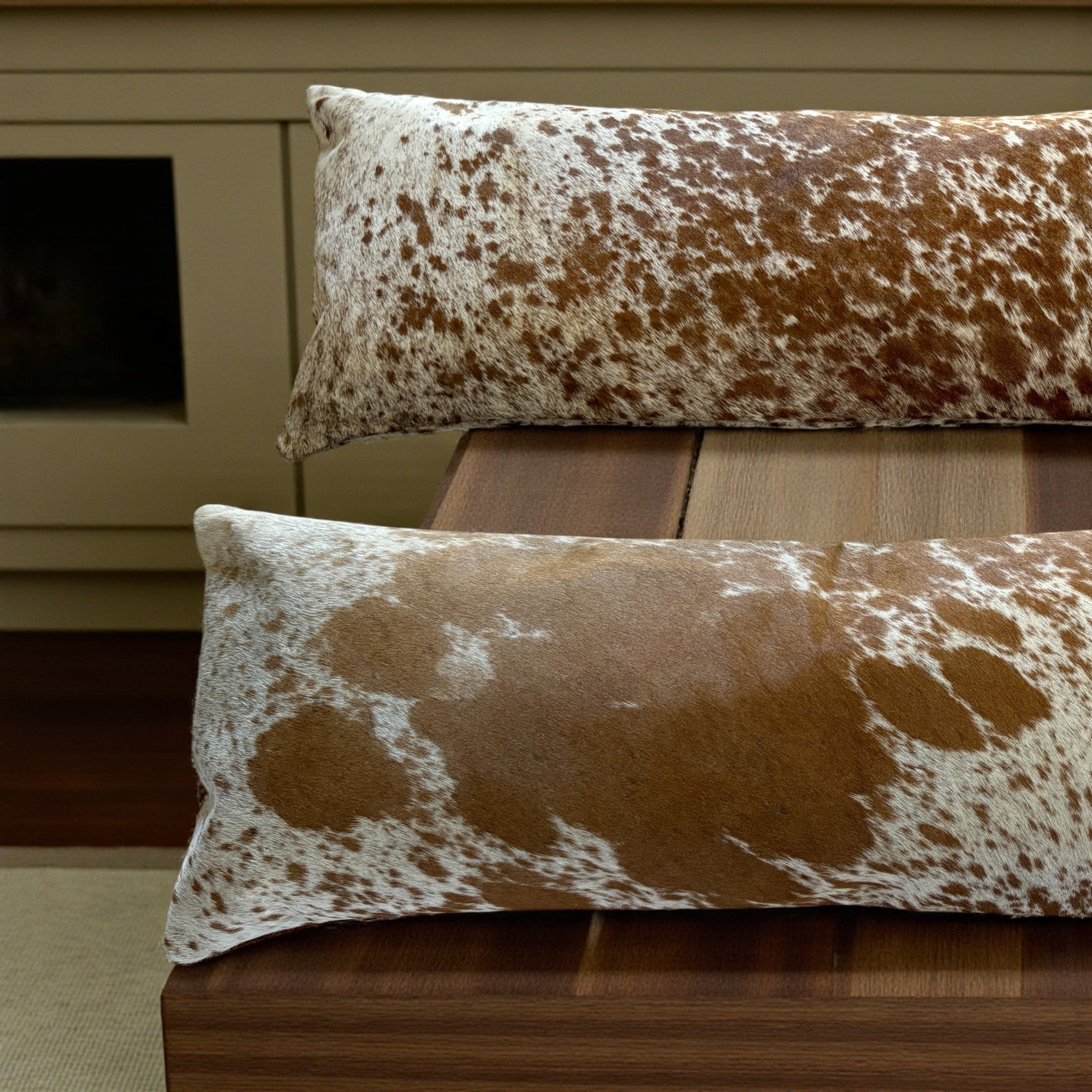 12x36 Genuine Cowhide Pillow Covers Lumbar Caramel Brown Double Sided Highlands Cowhide Pillow - Ranch Junkie Mercantile LLC 
