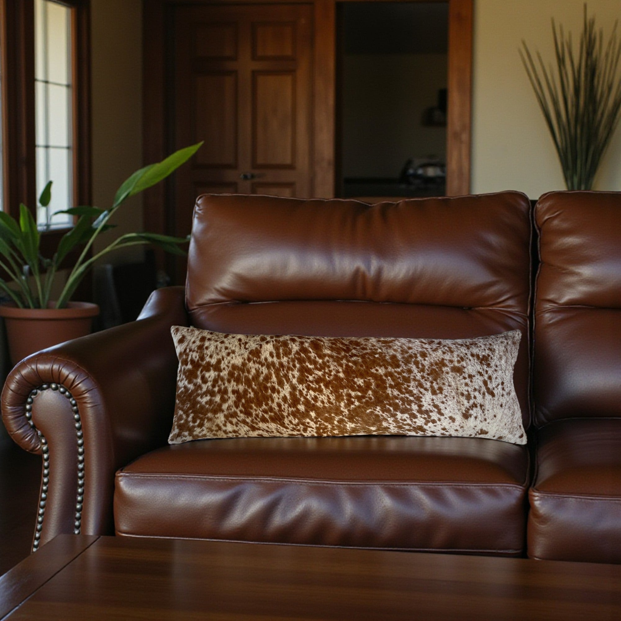 12x36 Genuine Cowhide Pillow Covers Lumbar Caramel Brown Double Sided Highlands Cowhide Pillow - Ranch Junkie Mercantile LLC 
