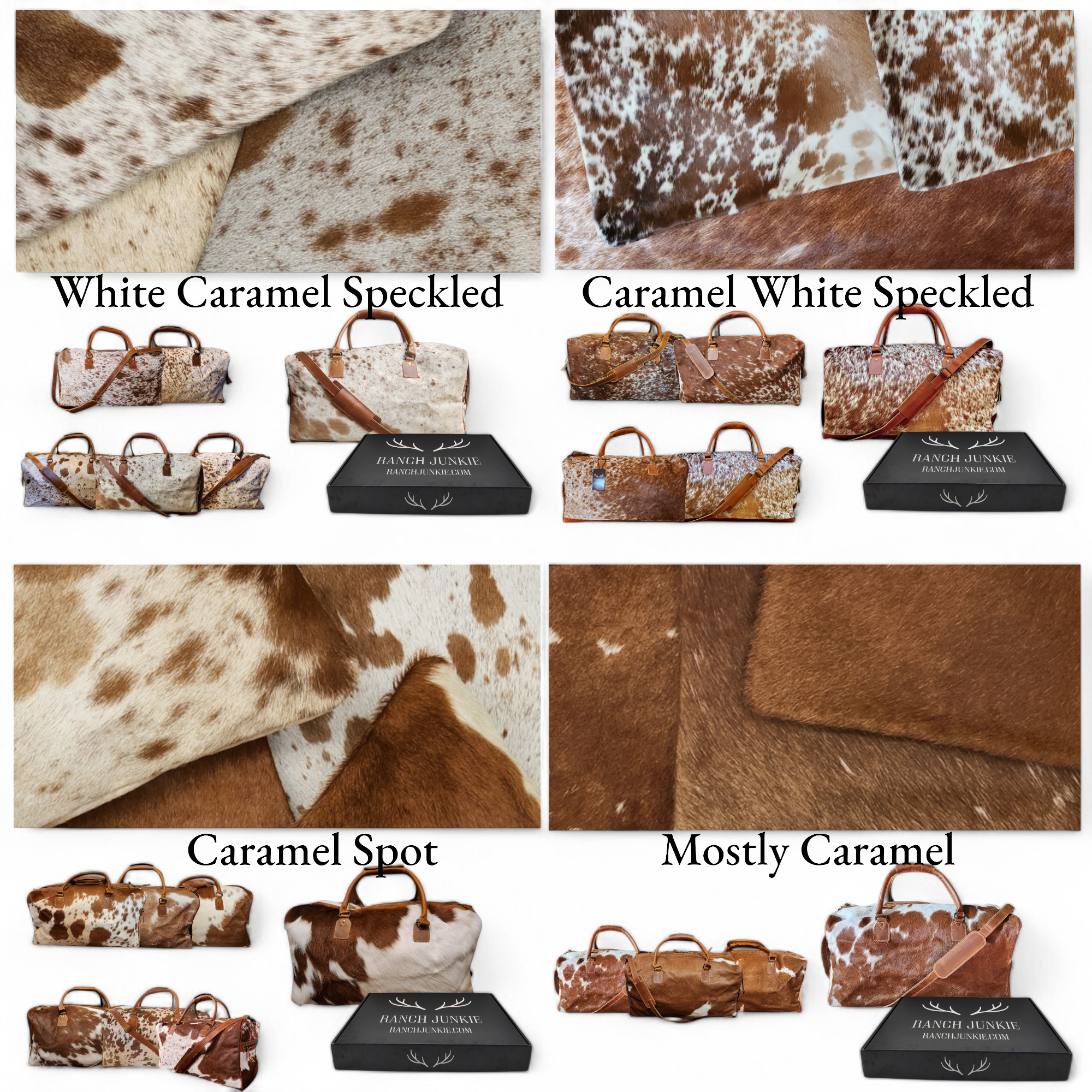 Bundle Deal Highlands Large Caramel Genuine Cowhide Duffel Bag+ Caramel Cosmetic Pouch Highlands Cowhide Makeup Bag - Ranch Junkie Mercantile LLC 