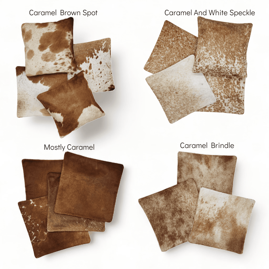 Highlands 18x18 Caramel Brown Genuine Cowhide Pillow Covers Double Sided - Ranch Junkie Mercantile LLC