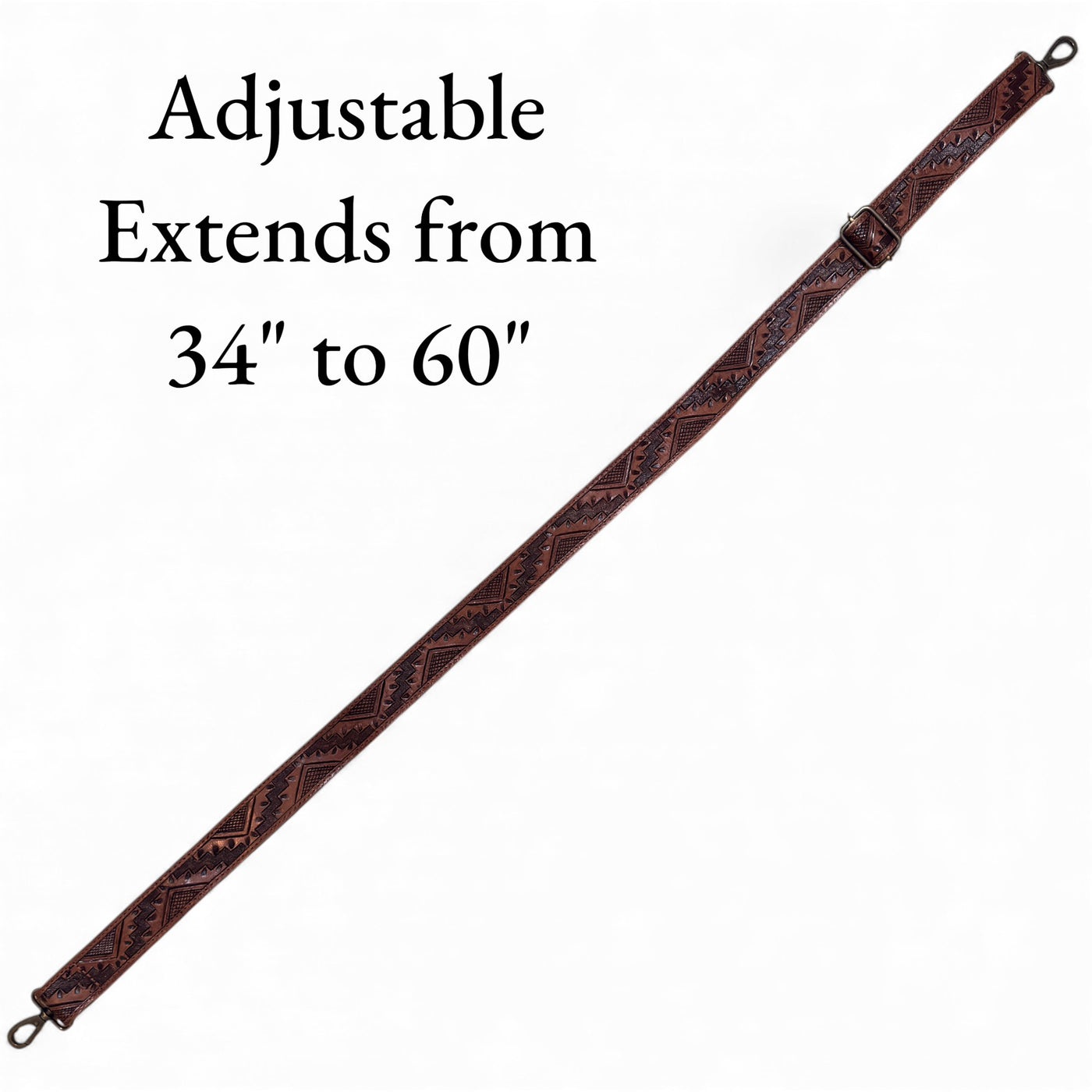 Cassidy Brown Adjustable Tooled Leather Western Bag Strap (34" to 60")