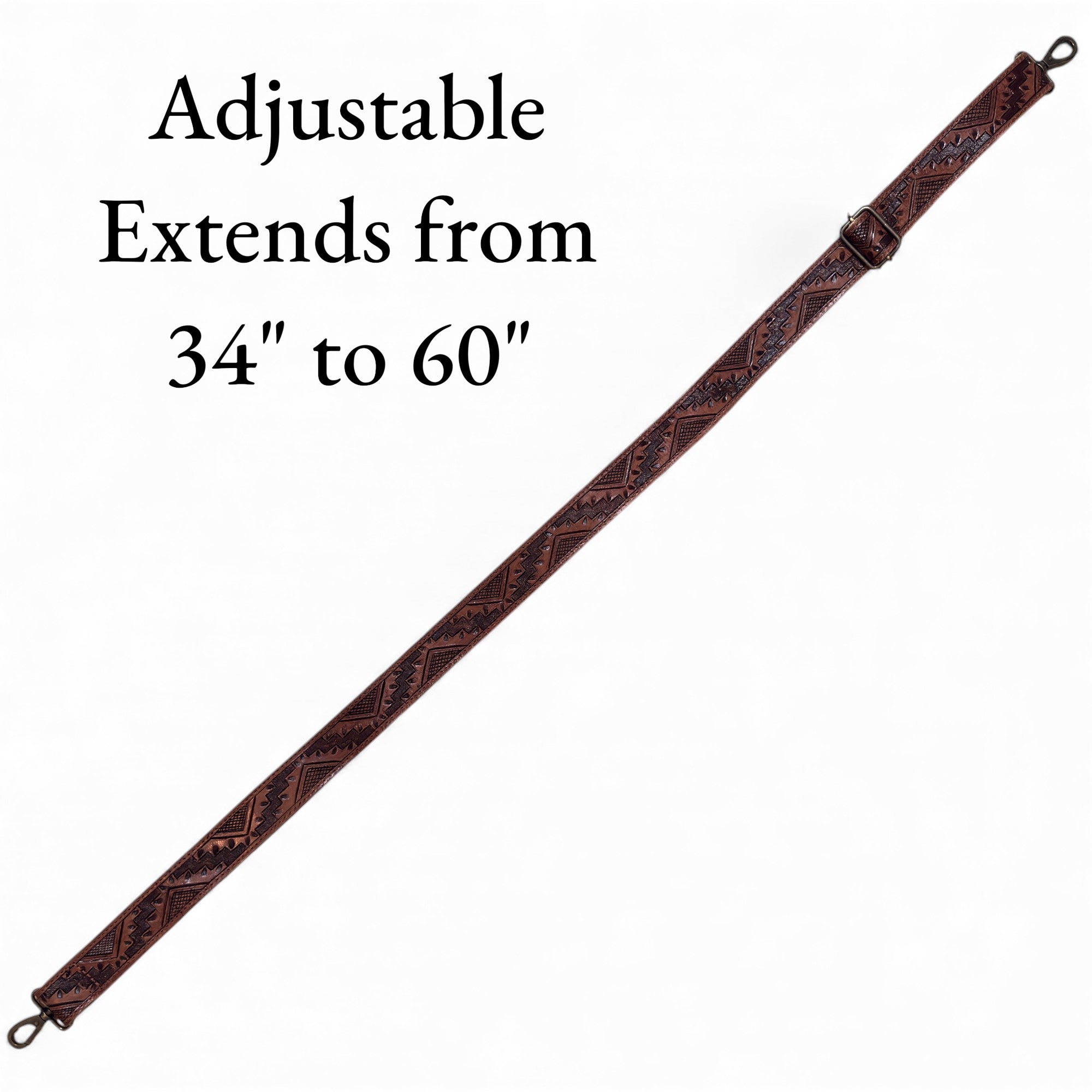 Cassidy Brown Adjustable Tooled Leather Western Bag Strap (34" to 60")