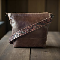 Cassidy Brown Adjustable Tooled Leather Western Bag Strap (34" to 60")