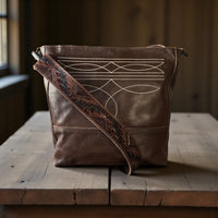 Cassidy Brown Adjustable Tooled Leather Western Bag Strap (34" to 60")