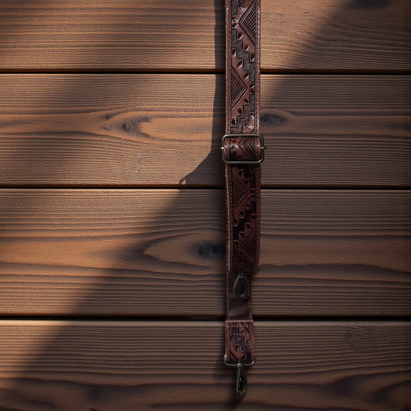 Cassidy Brown Adjustable Tooled Leather Western Bag Strap (34" to 60")
