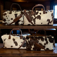 Bundle Deal Chocolate Cowhide Travel Duo – Duffel + Pouch - Ranch Junkie Mercantile LLC 