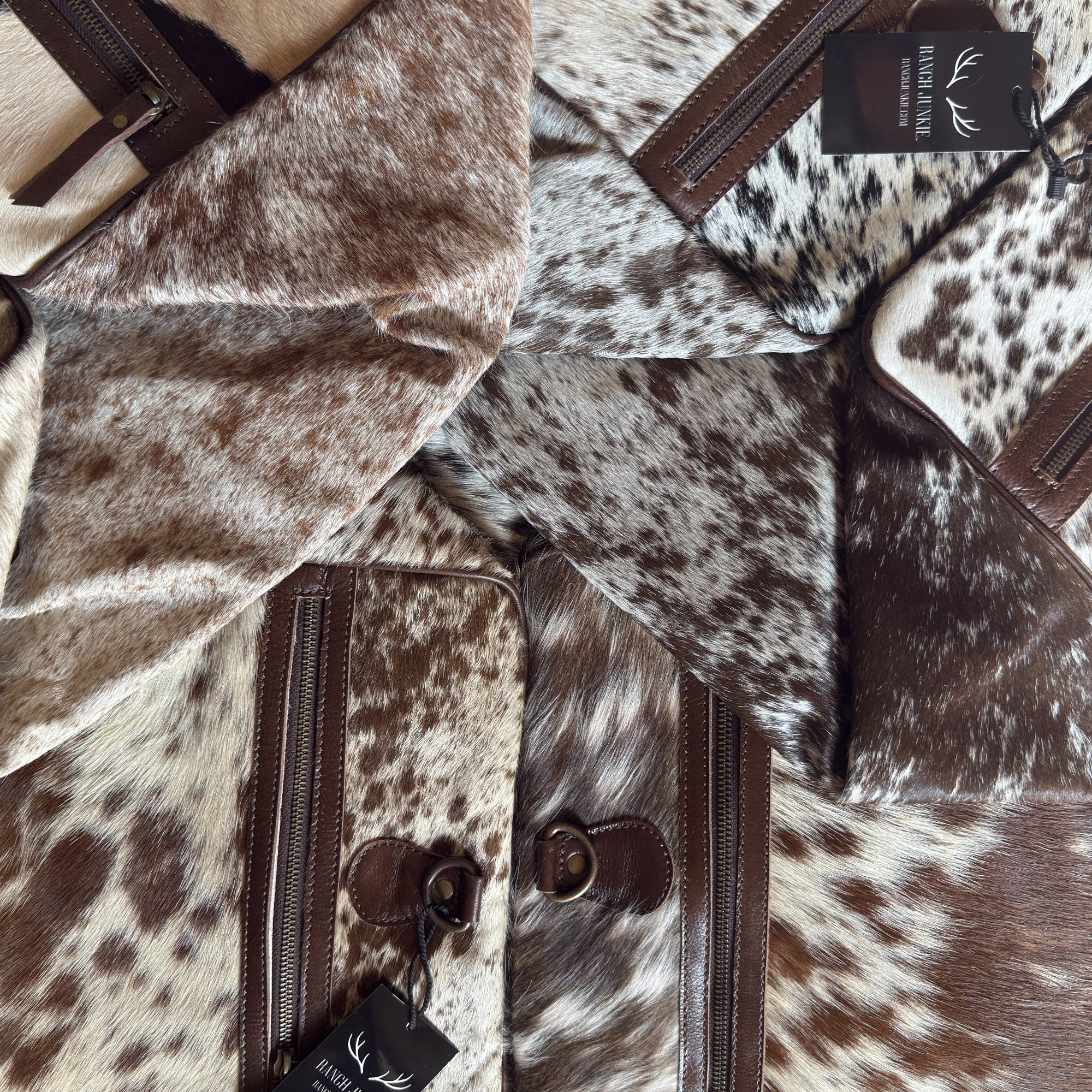 Bundle Deal Chocolate Cowhide Travel Duo – Duffel + Pouch - Ranch Junkie Mercantile LLC 