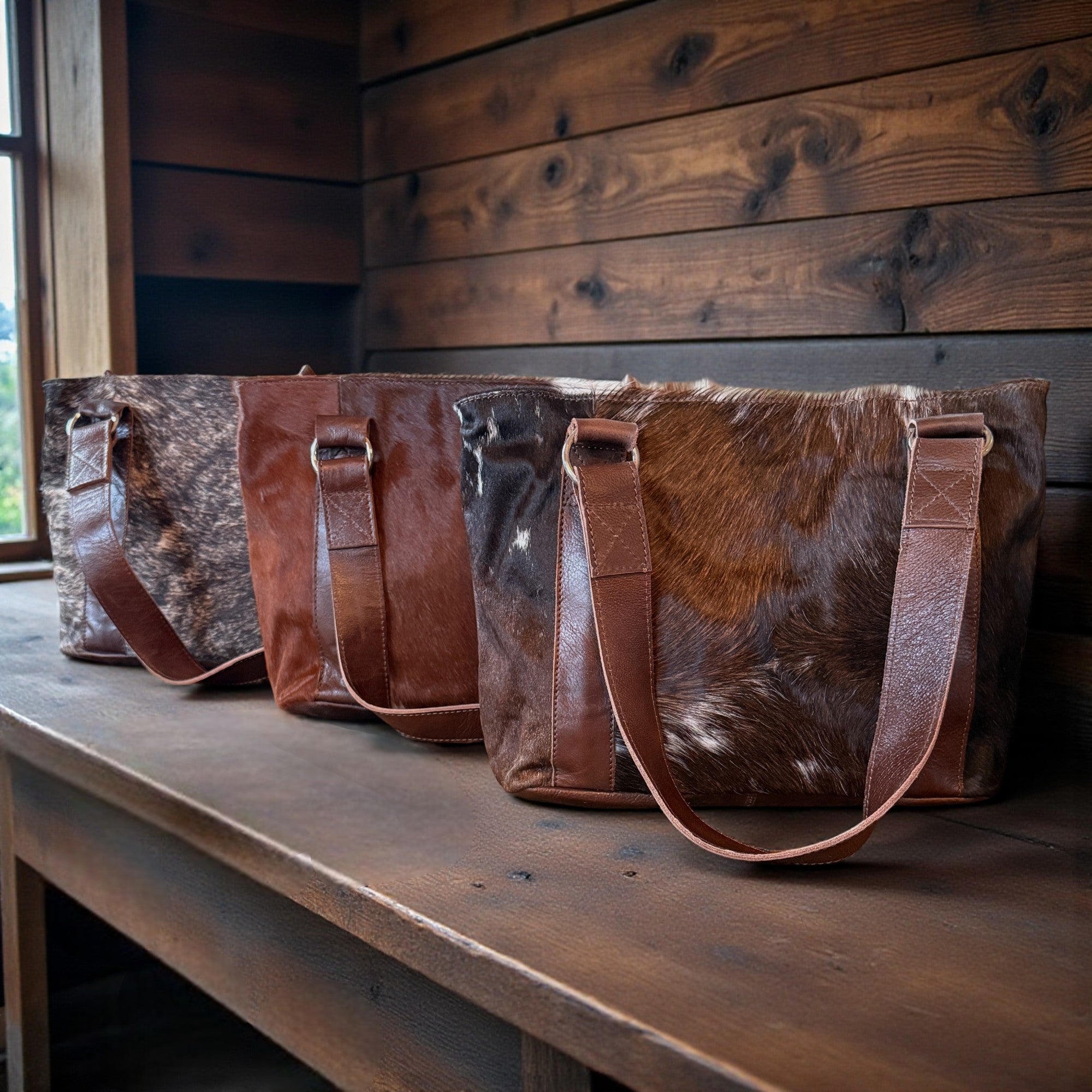 Genuine Cowhide Tote Handbag Highlands Vintage Dark Brown Purse - Ranch Junkie Mercantile LLC 