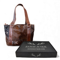 Genuine Cowhide Tote Handbag Highlands Vintage Dark Brown Purse - Ranch Junkie Mercantile LLC 
