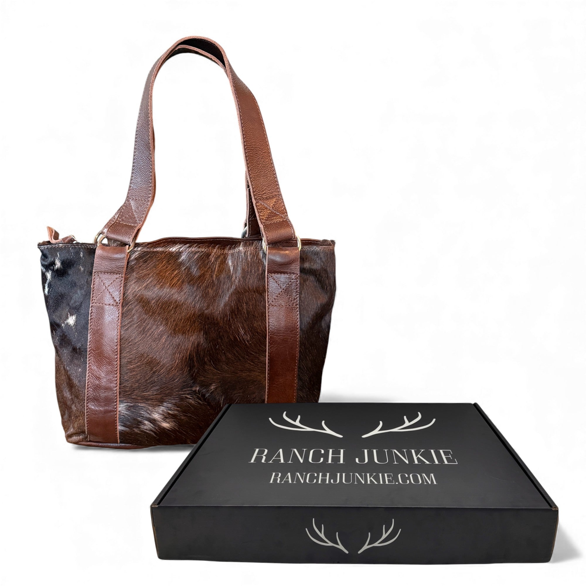 Genuine Cowhide Tote Handbag Highlands Vintage Dark Brown Purse - Ranch Junkie Mercantile LLC 