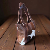 Genuine Cowhide Tote Handbag Highlands Vintage Dark Brown Purse - Ranch Junkie Mercantile LLC 