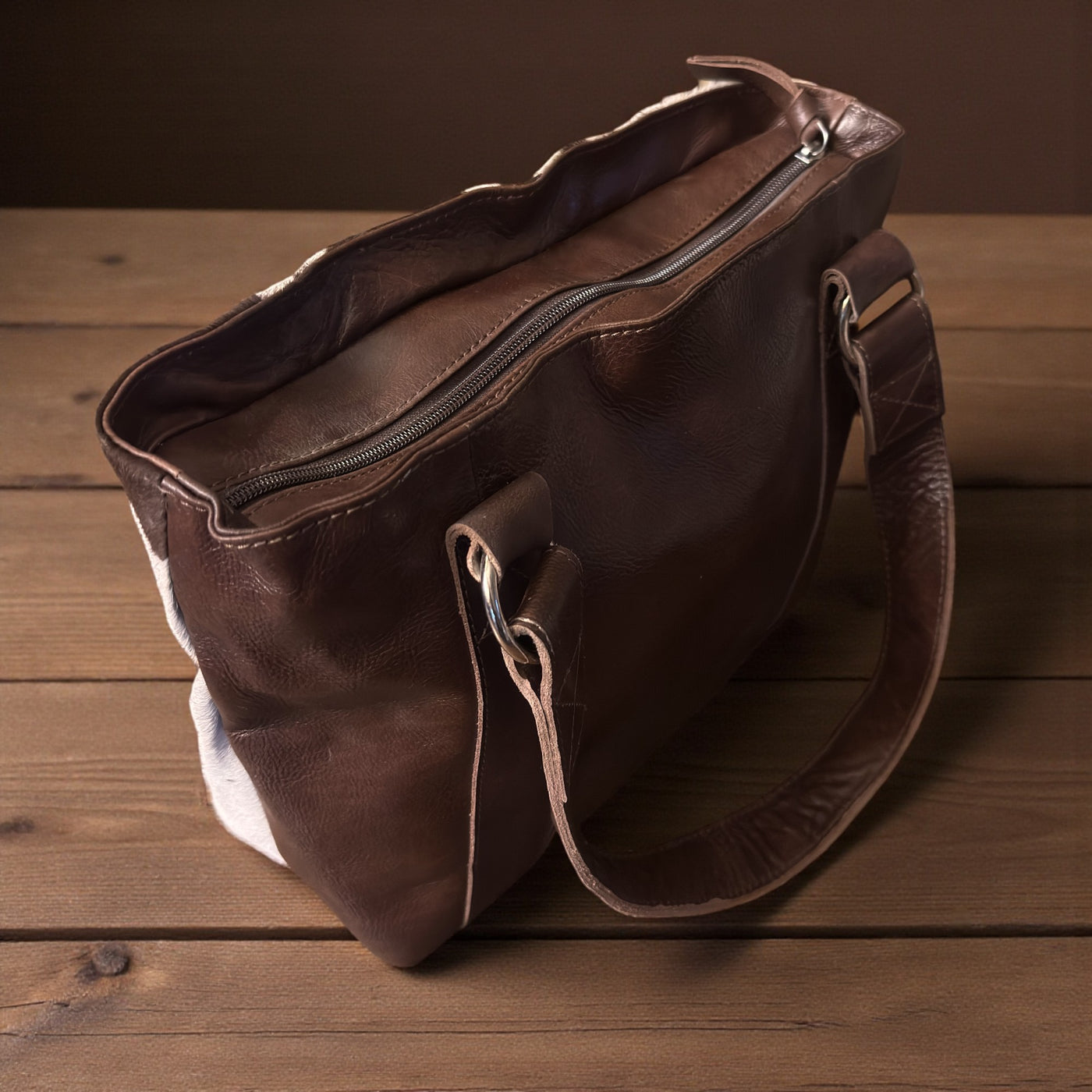 Genuine Cowhide Tote Handbag Highlands Vintage Dark Brown Purse - Ranch Junkie Mercantile LLC 