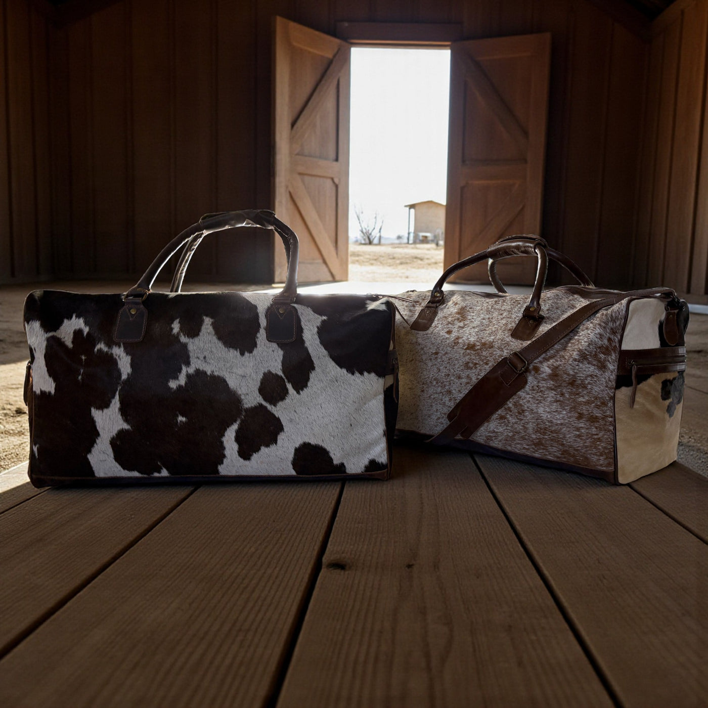 Genuine Cowhide Duffel Bag The Highlands Dark Vintage Brown Large Cowhide Duffel - Ranch Junkie Mercantile LLC 