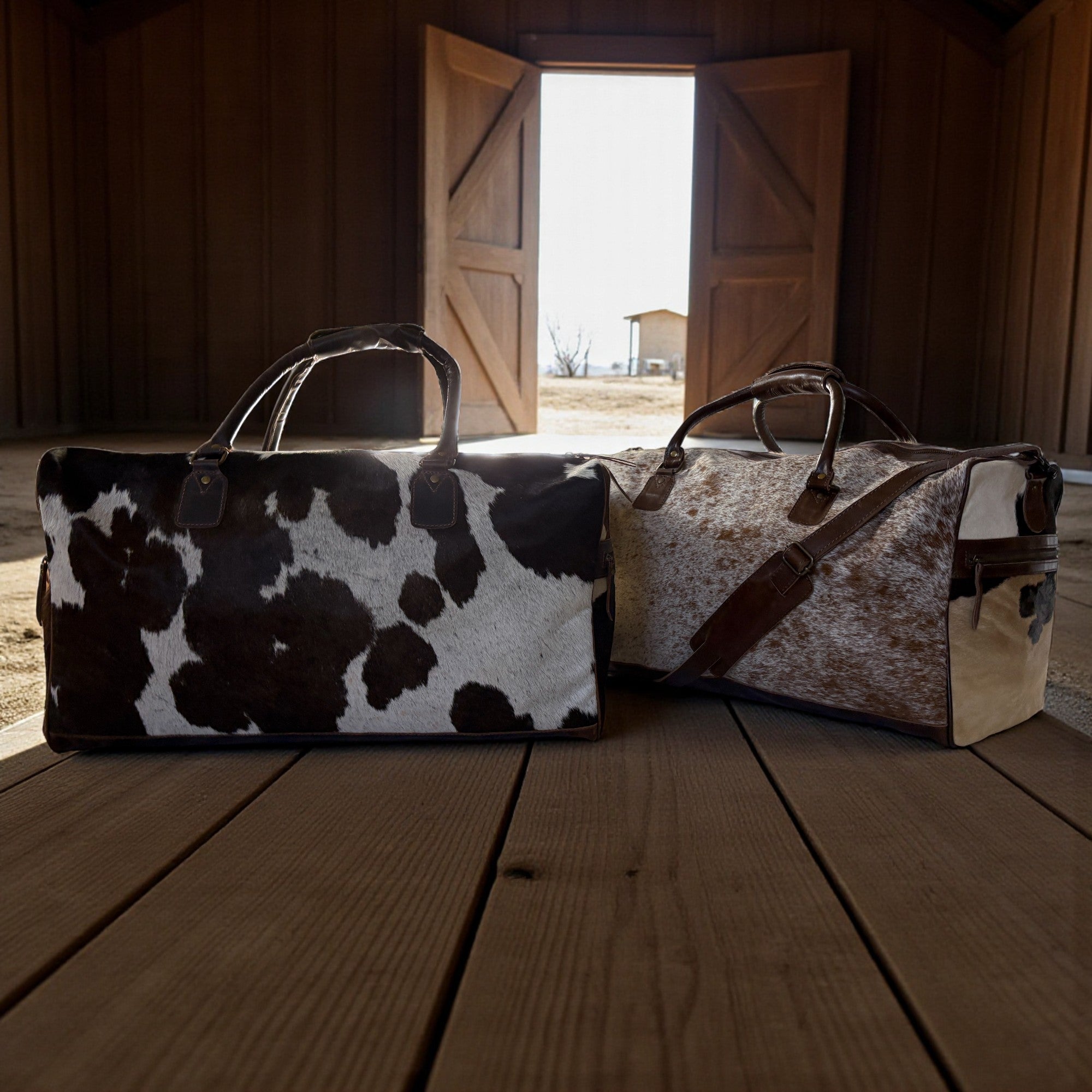 Genuine Cowhide Duffel Bag The Highlands Dark Vintage Brown Large Cowhide Duffel - Ranch Junkie Mercantile LLC 