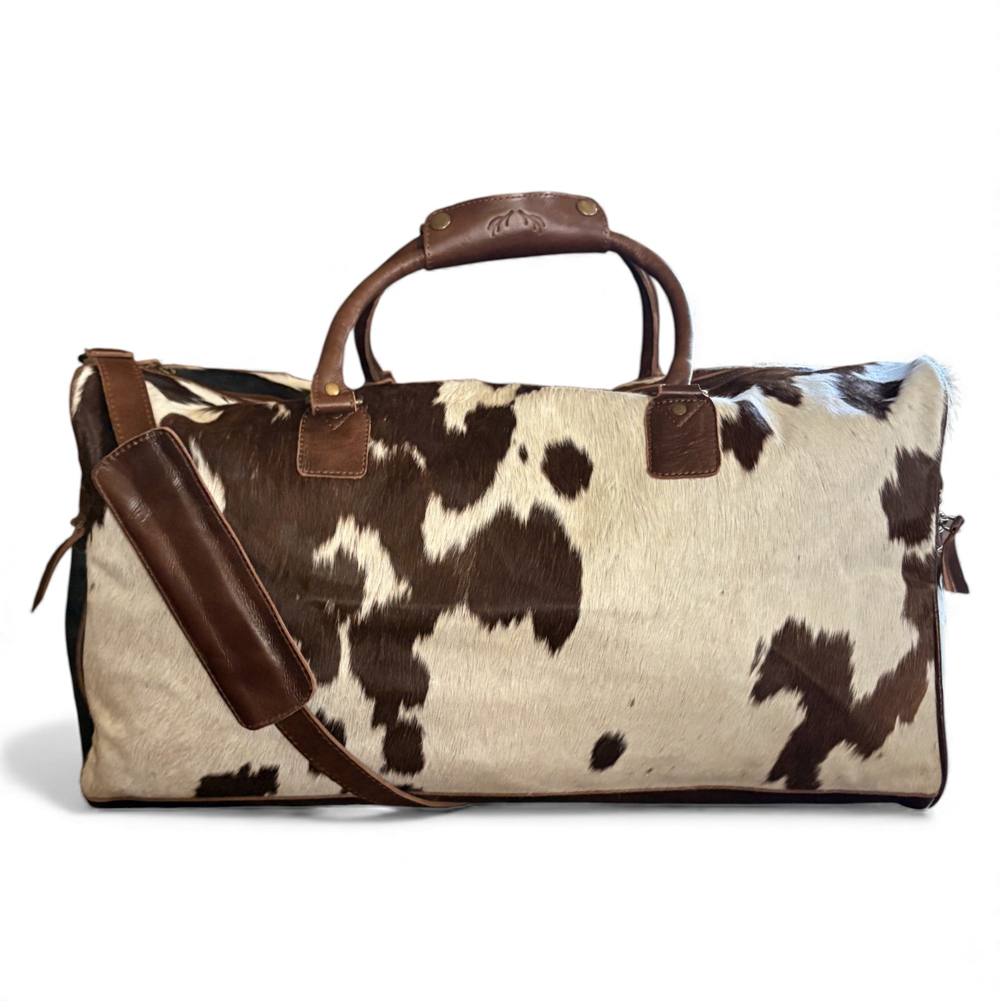 Genuine Cowhide Duffel Bag The Highlands Dark Vintage Brown Large Cowhide Duffel - Ranch Junkie Mercantile LLC 