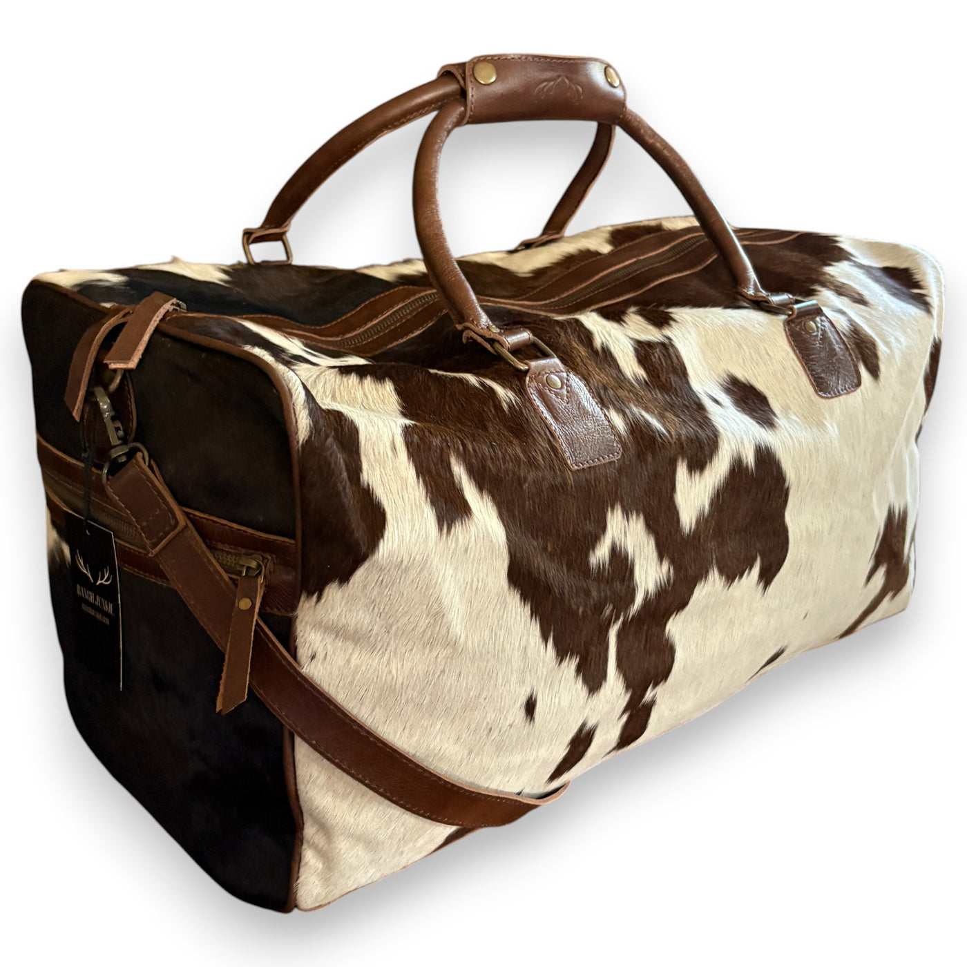 Genuine Cowhide Duffel Bag The Highlands Dark Vintage Brown Large Cowhide Duffel - Ranch Junkie Mercantile LLC 