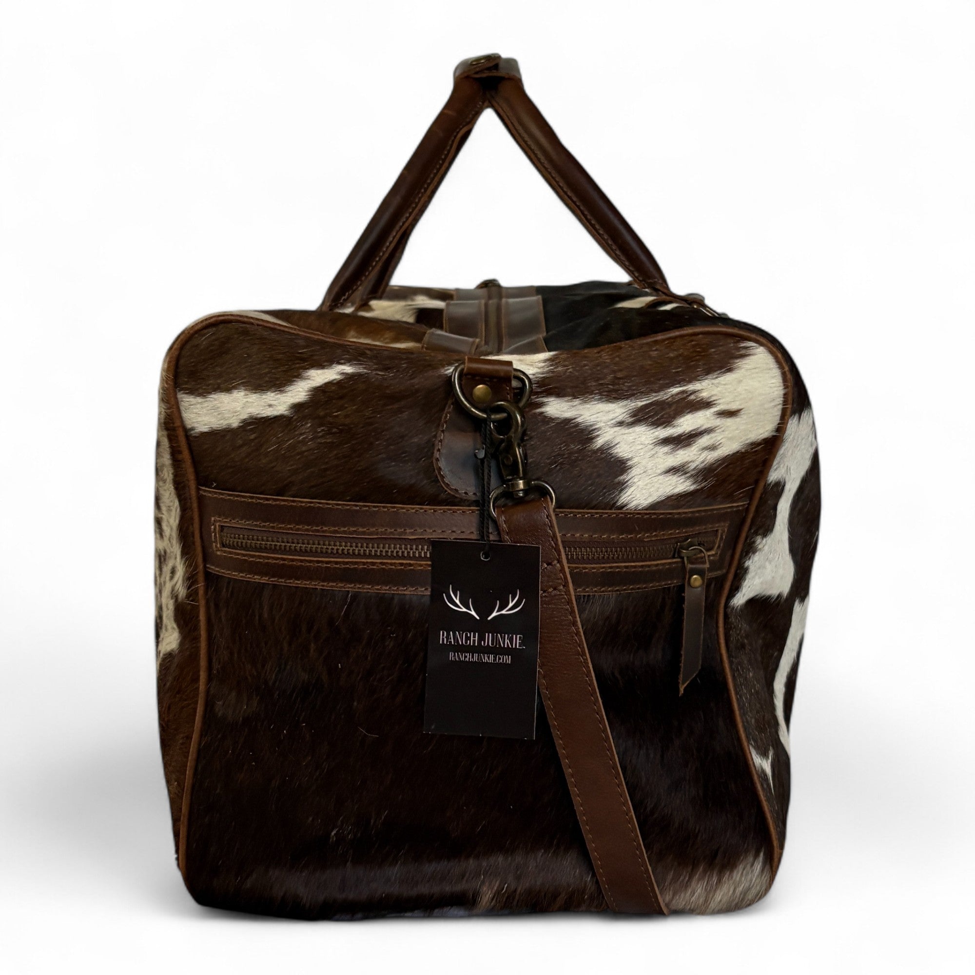 Genuine Cowhide Duffel Bag The Highlands Dark Vintage Brown Large Cowhide Duffel - Ranch Junkie Mercantile LLC 