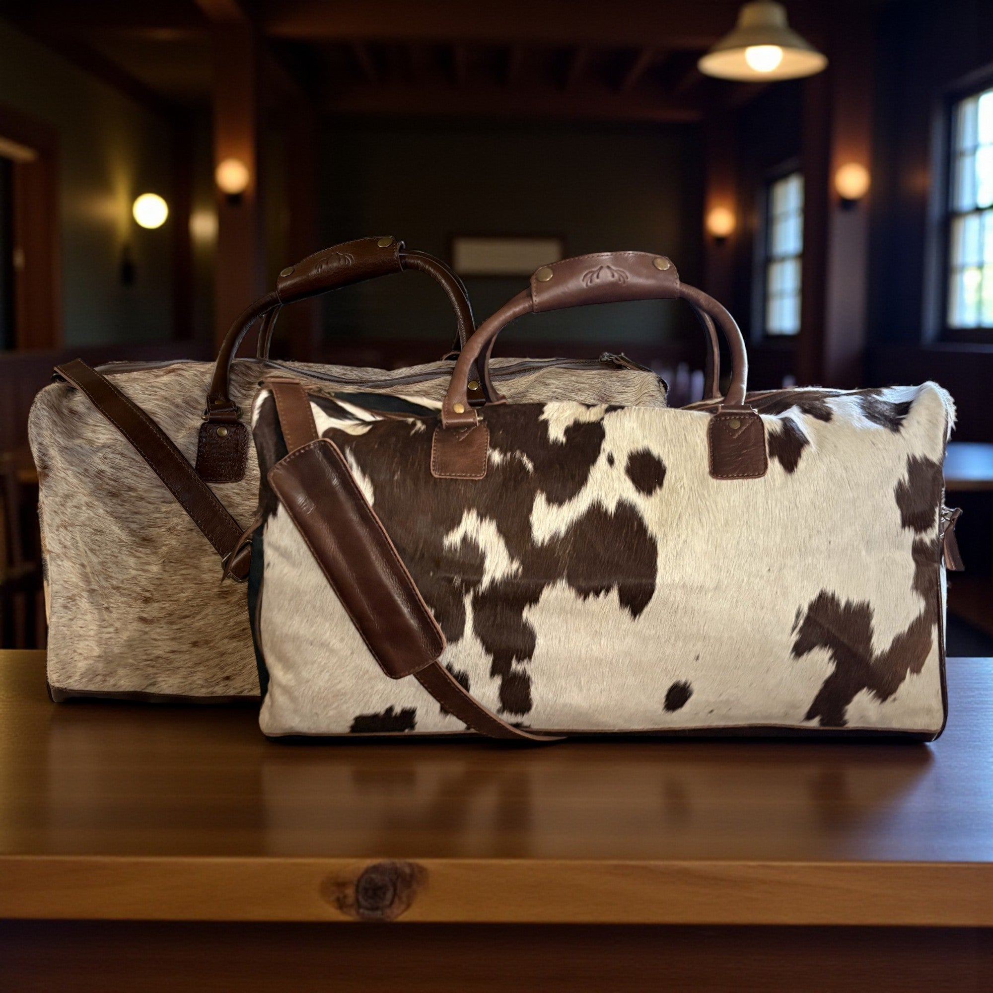 Genuine Cowhide Duffel Bag The Highlands Dark Vintage Brown Large Cowhide Duffel - Ranch Junkie Mercantile LLC 