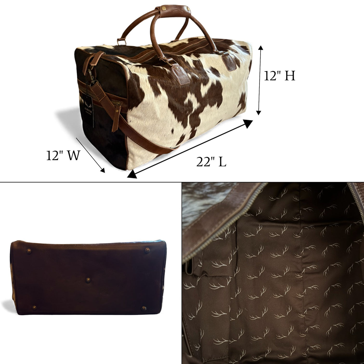 Genuine Cowhide Duffel Bag The Highlands Dark Vintage Brown Large Cowhide Duffel - Ranch Junkie Mercantile LLC 