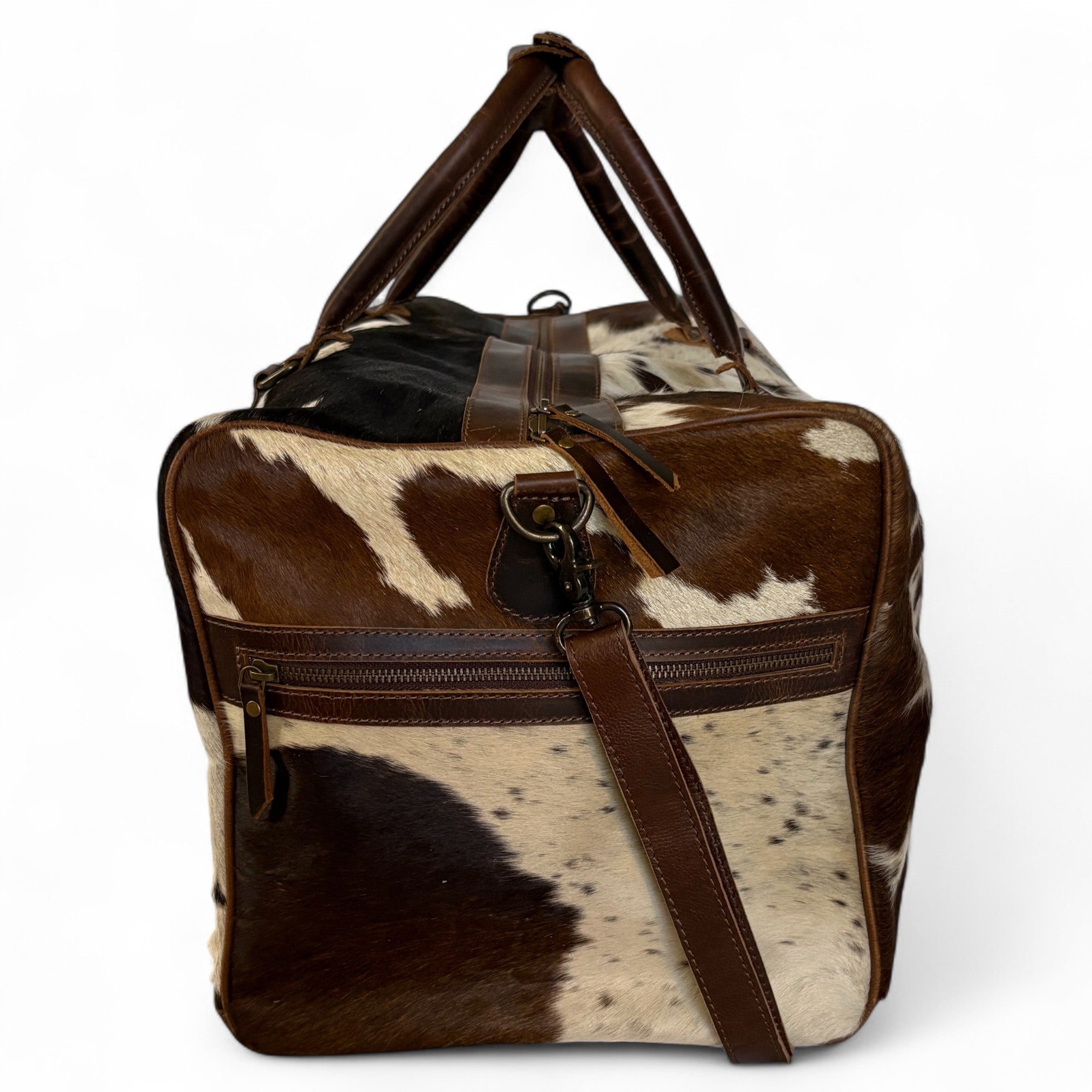 Genuine Cowhide Duffel Bag The Highlands Dark Vintage Brown Large Cowhide Duffel - Ranch Junkie Mercantile LLC 
