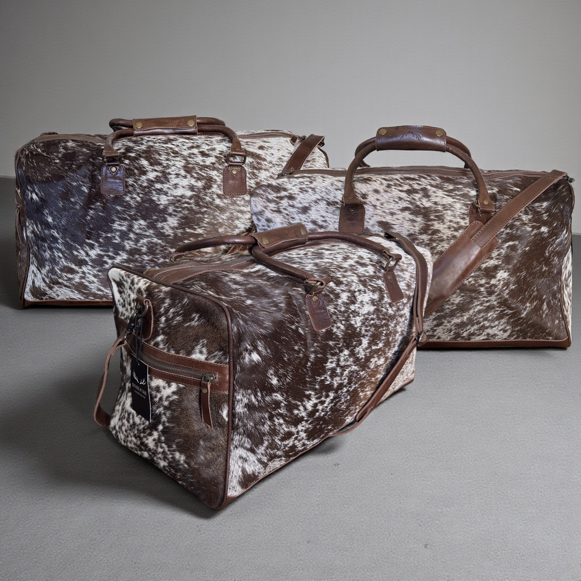 Genuine Cowhide Duffel Bag The Highlands Dark Vintage Brown Large Cowhide Duffel - Ranch Junkie Mercantile LLC 