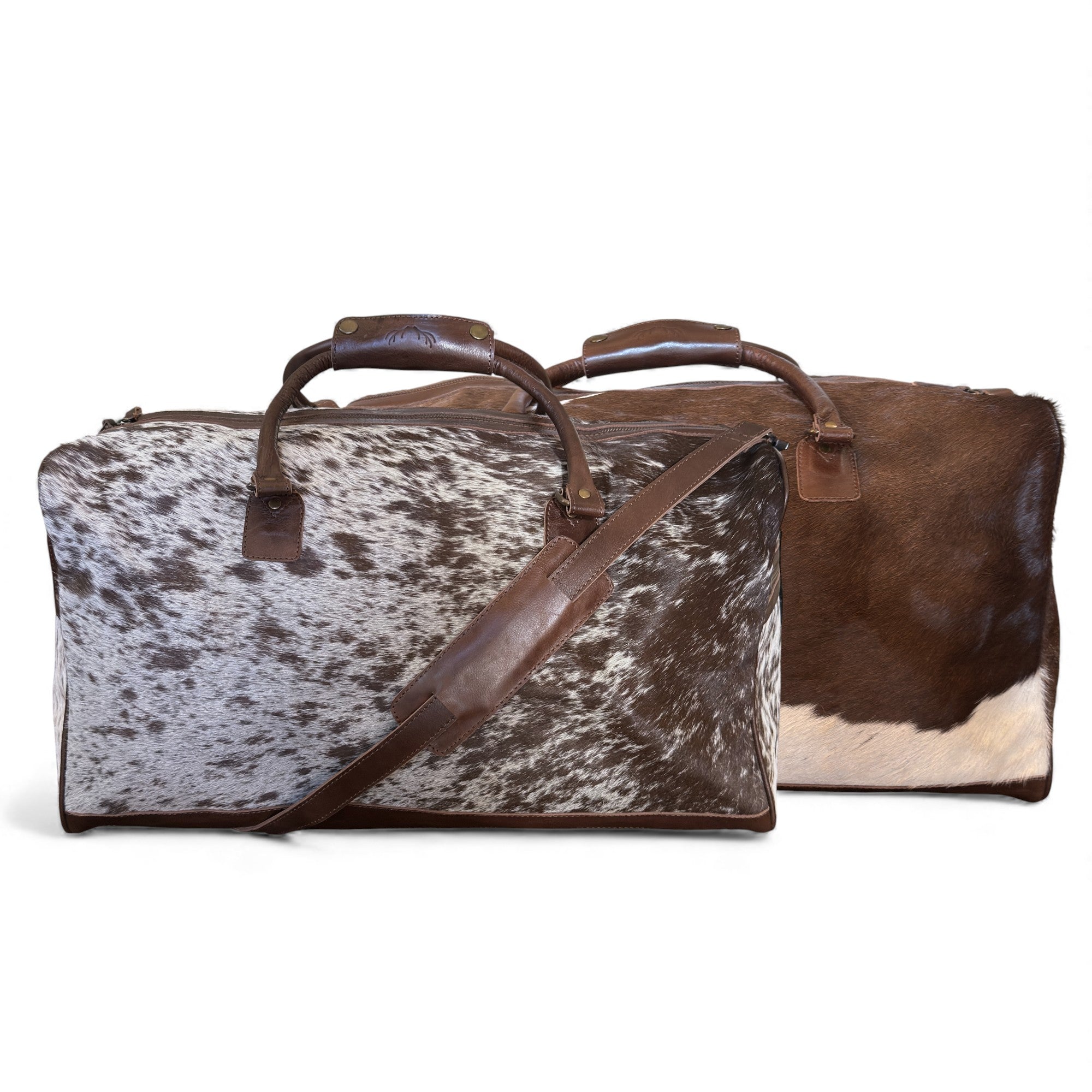 Genuine Cowhide Duffel Bag The Highlands Dark Vintage Brown Large Cowhide Duffel - Ranch Junkie Mercantile LLC 