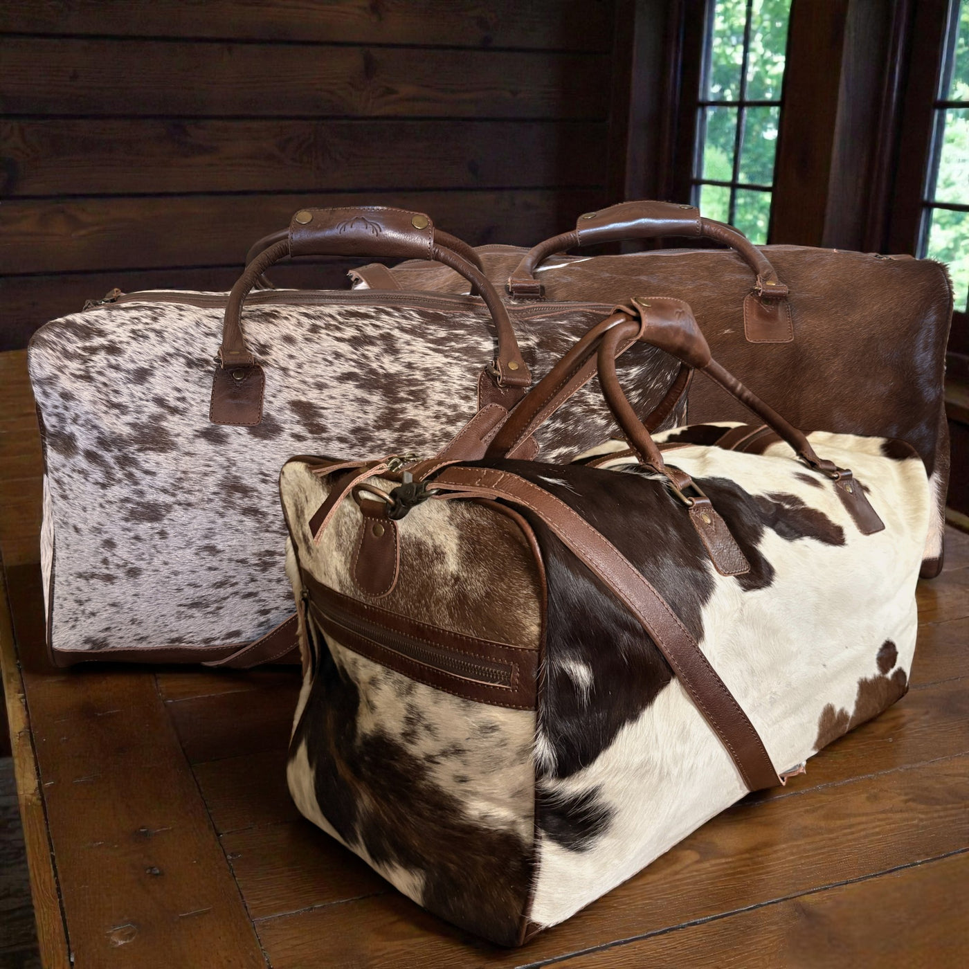 Genuine Cowhide Duffel Bag The Highlands Dark Vintage Brown Large Cowhide Duffel - Ranch Junkie Mercantile LLC 